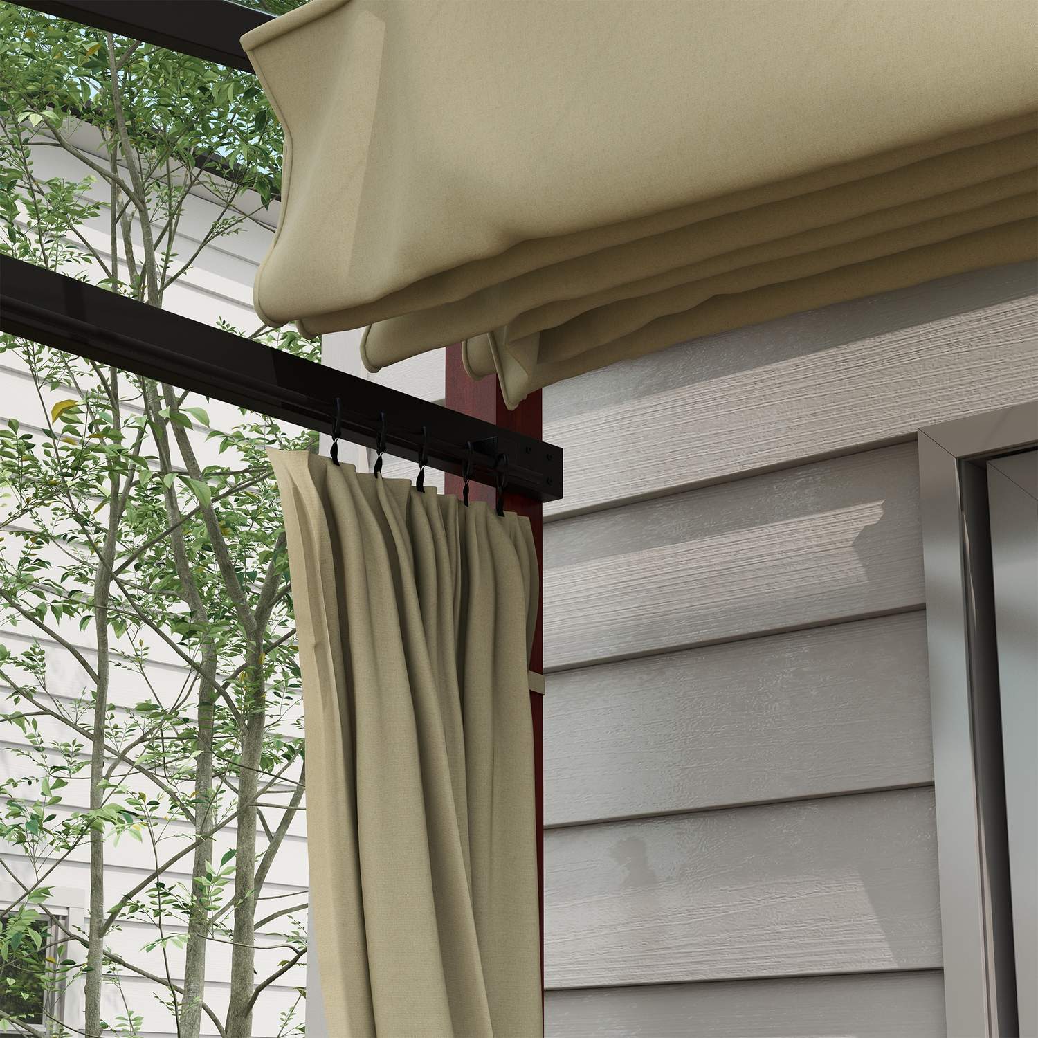 Béžová větruodolná pergola 3,5x3m s nastavitelnou střechou
