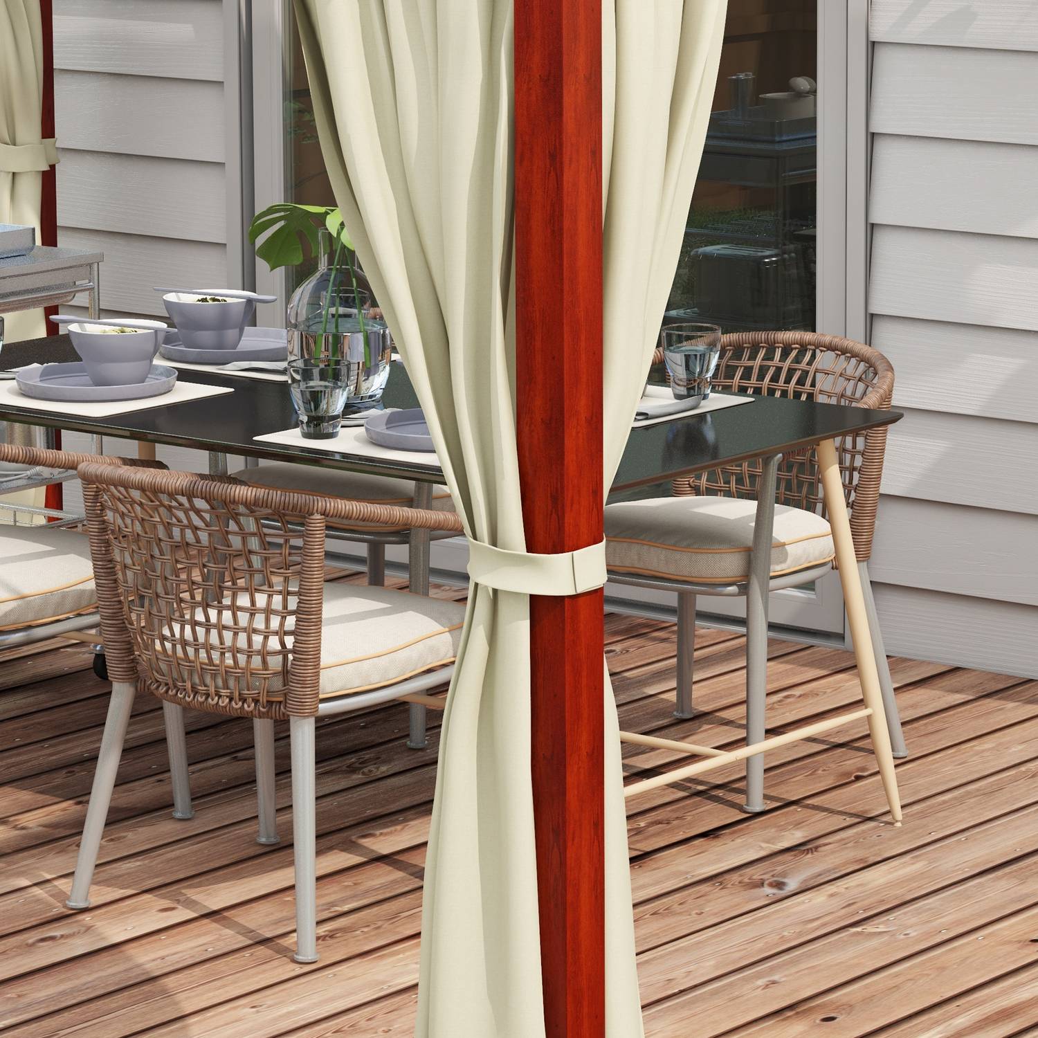 Béžová větruodolná pergola 3,5x3m s nastavitelnou střechou