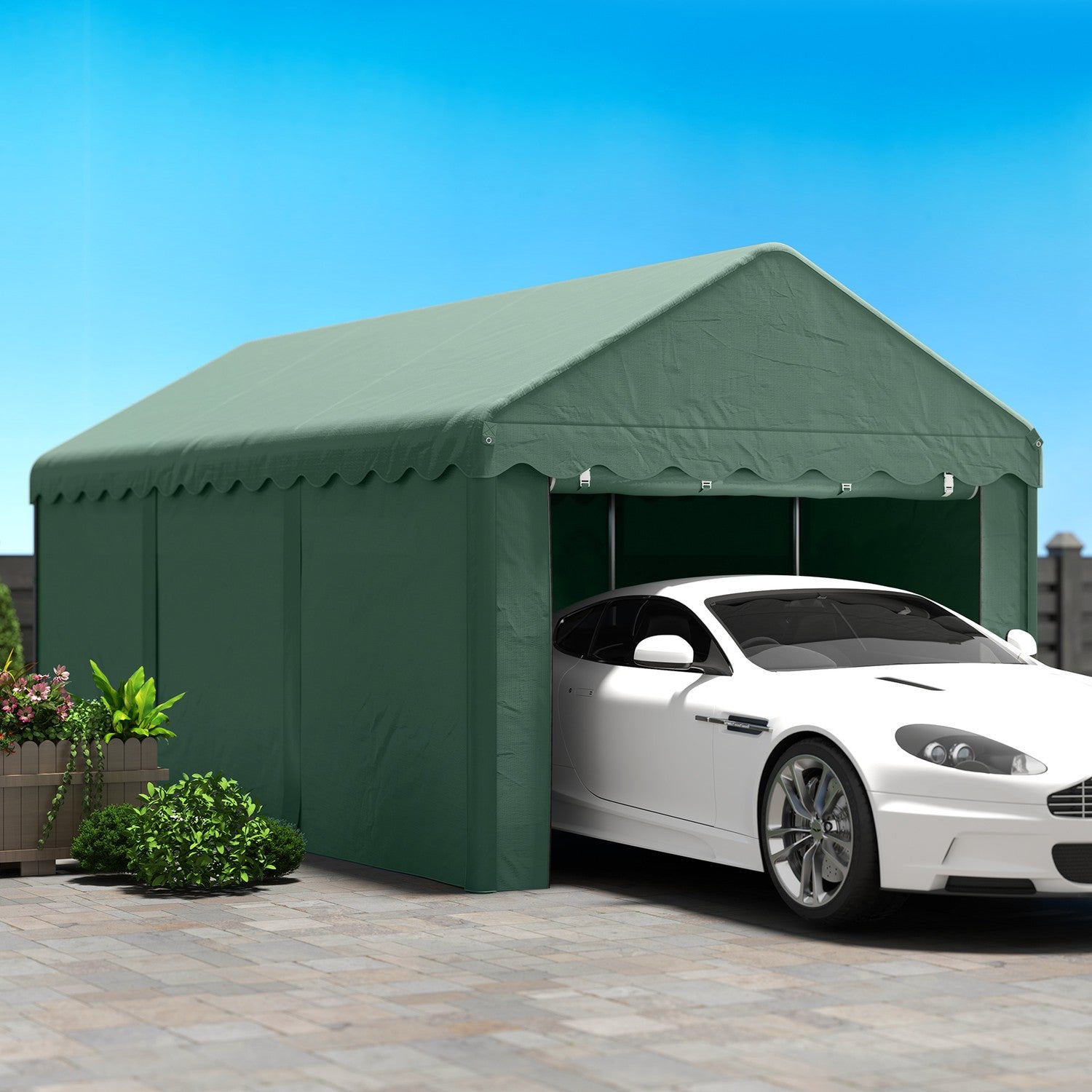Kryt na auto 3x6m – UV odolný, vodotěsný, s dveřmi