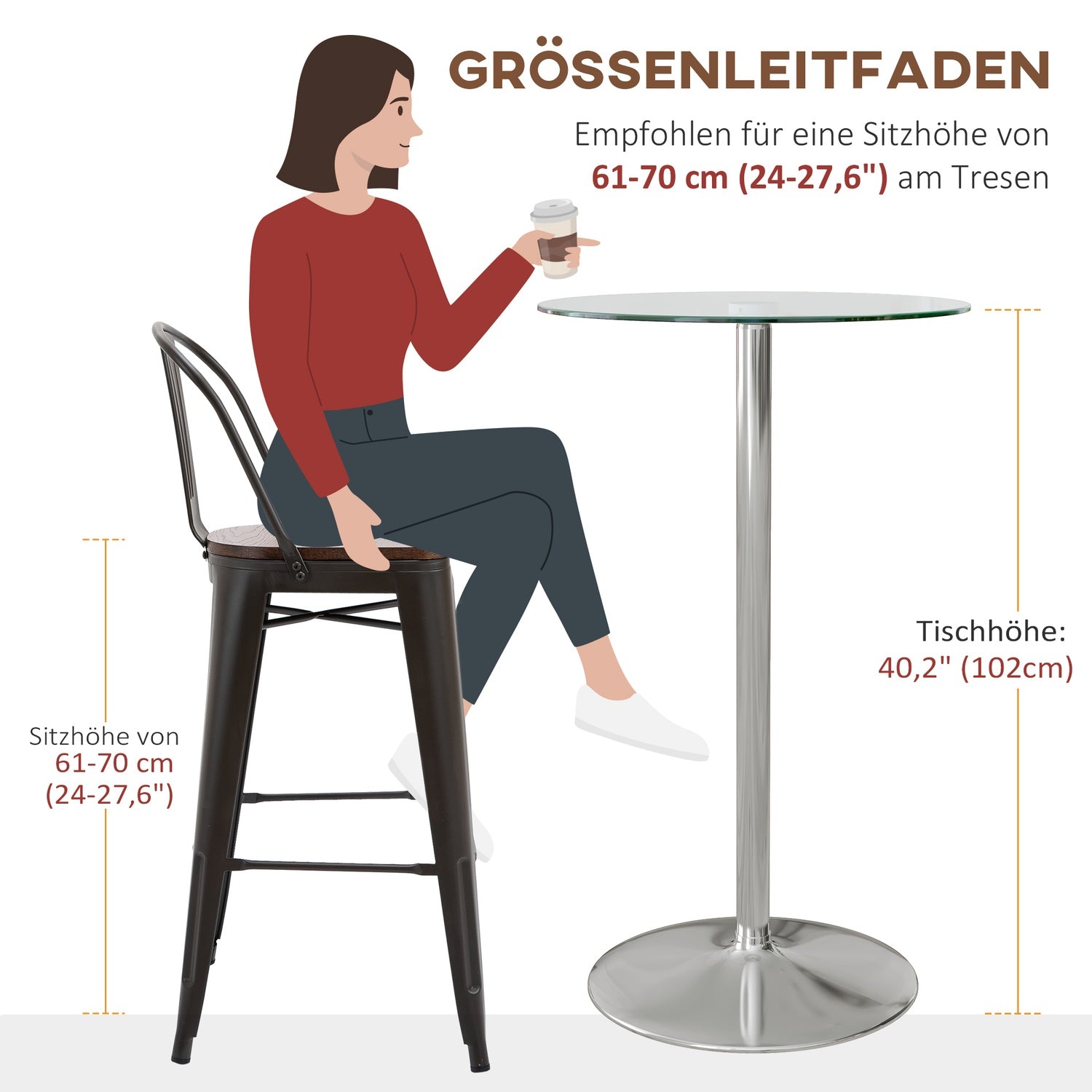Bistro Barbord för 2 – Härdat glas, Ø60x102cm