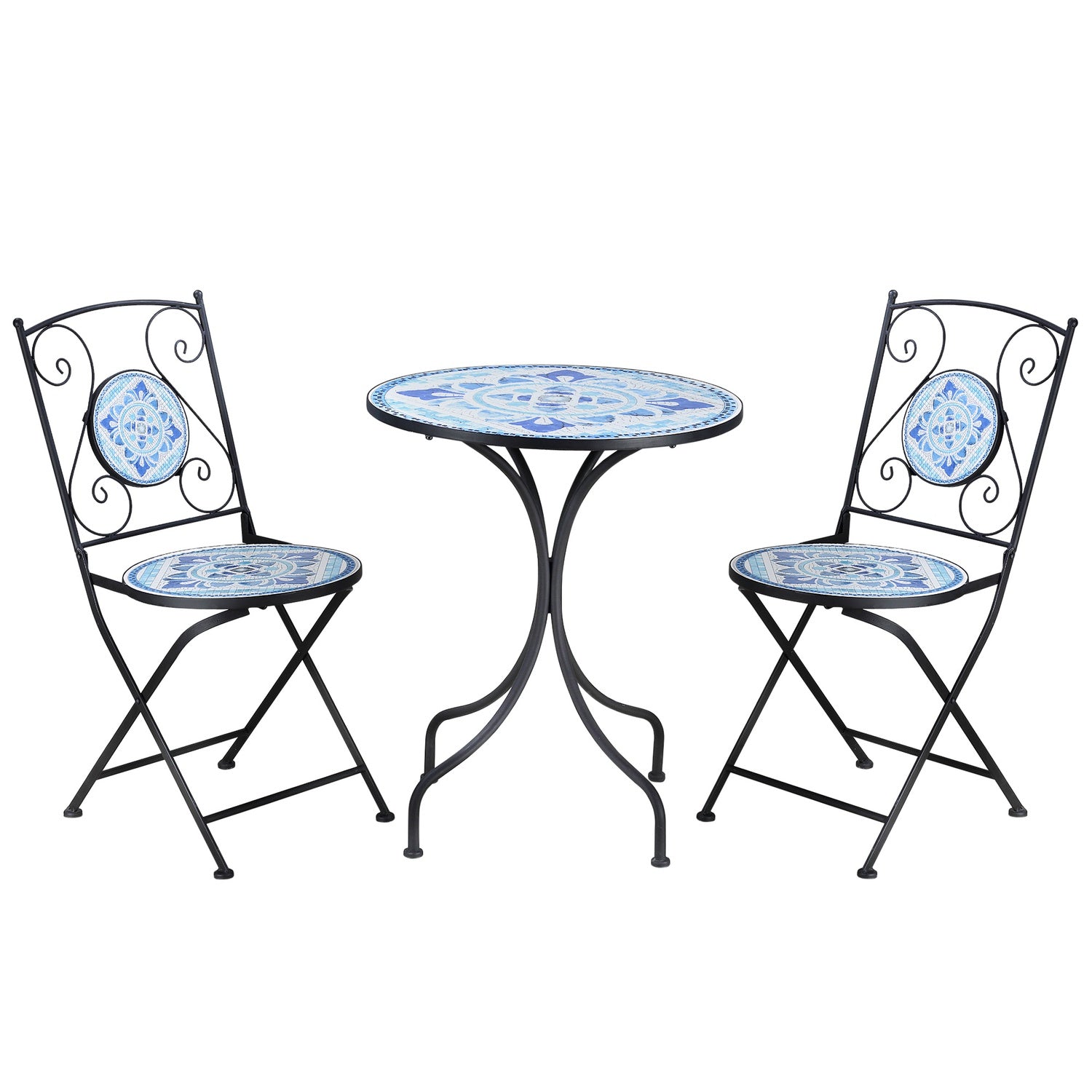 Bistroset för 2: Ø 61 Cm Stålbord & hopfällbara stolar