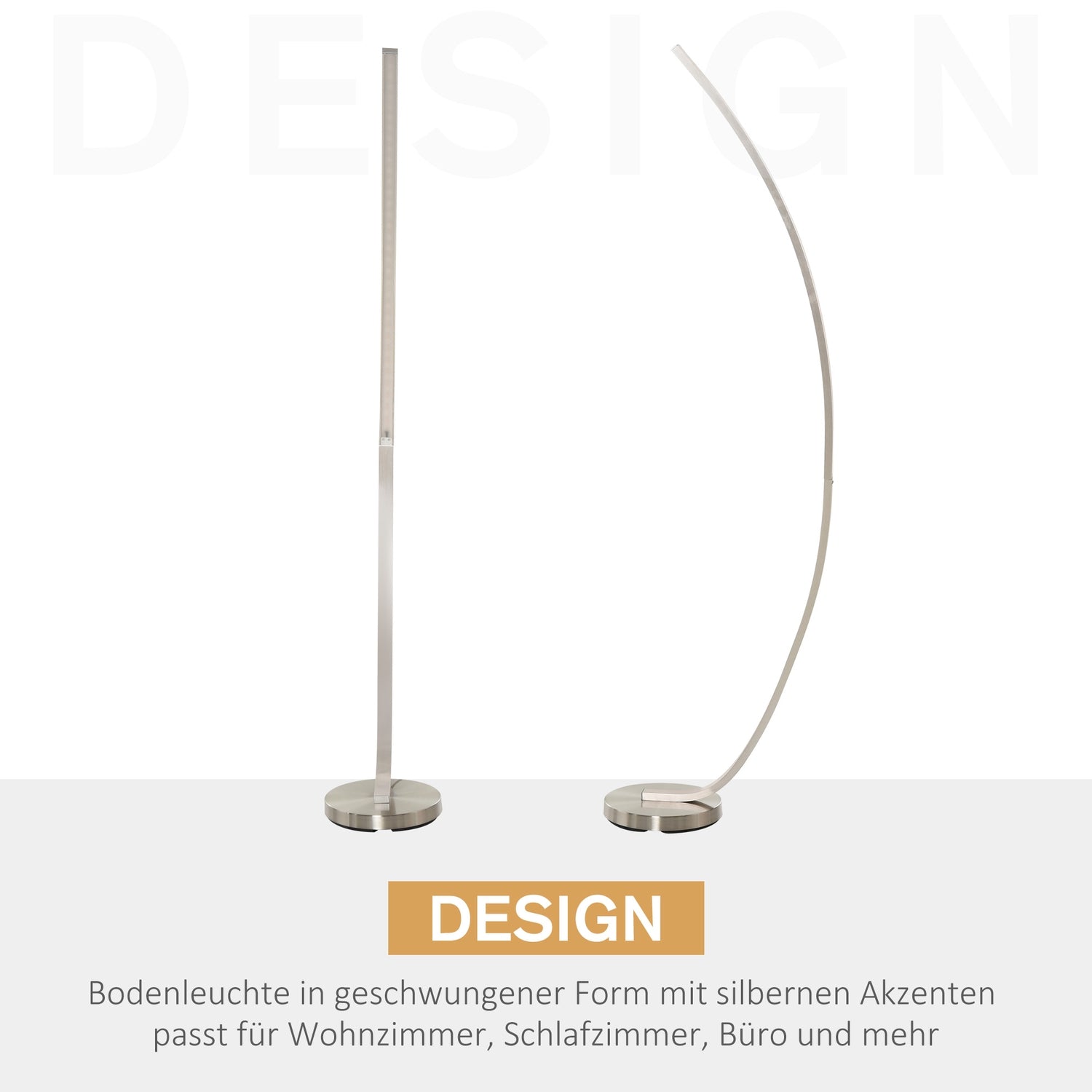 Böjd LED-golvlampa – varmvit, aluminium, 149 cm