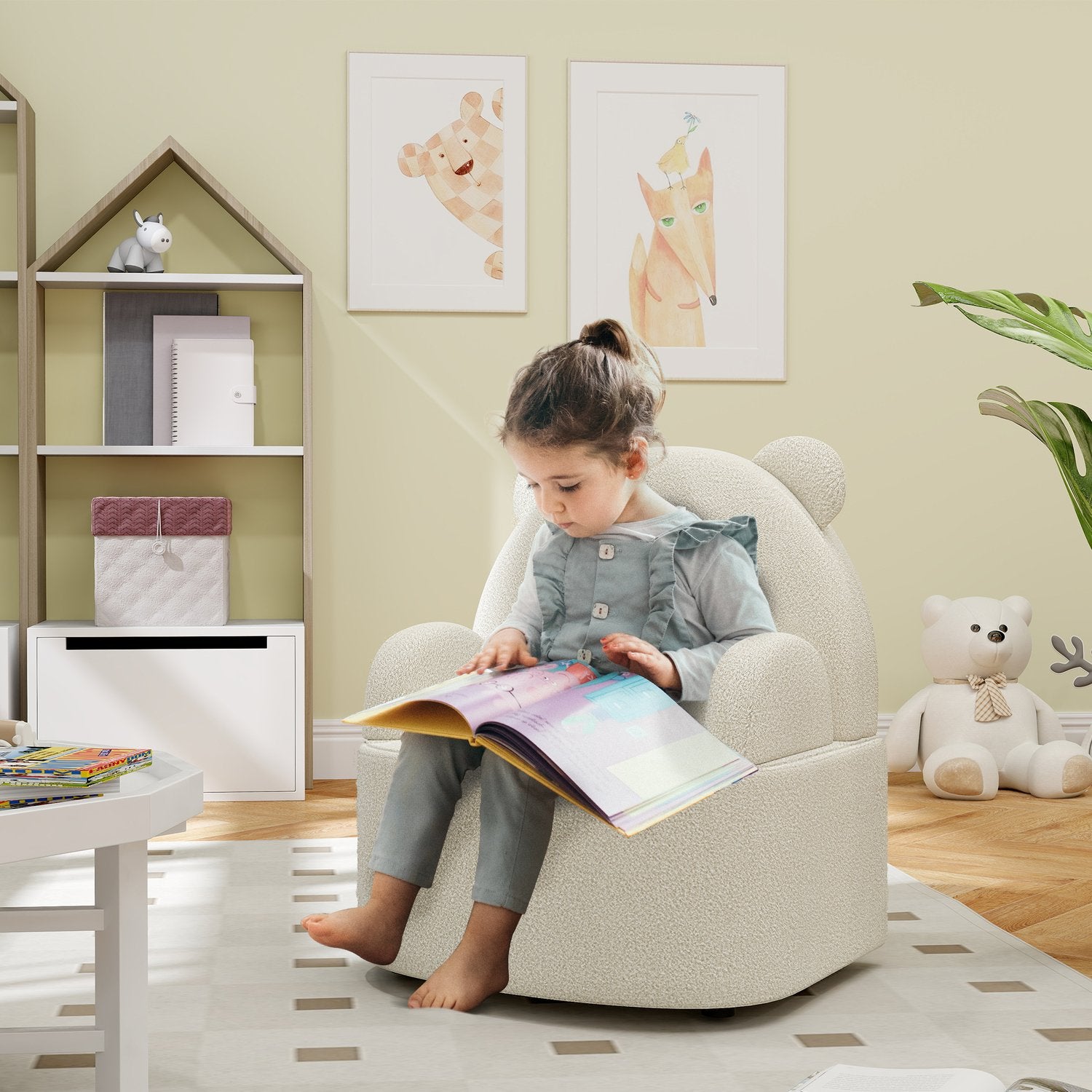 Dětské křeslo ve tvaru medvěda, měkký plyš Teddy, béžové