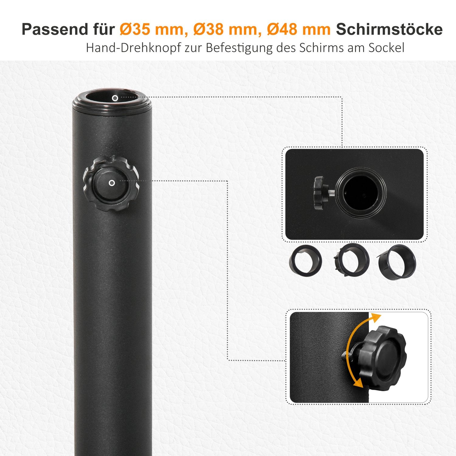 Black Metal & Cement Paraply Base, 13 Kg, Passar Ø35-48 Mm