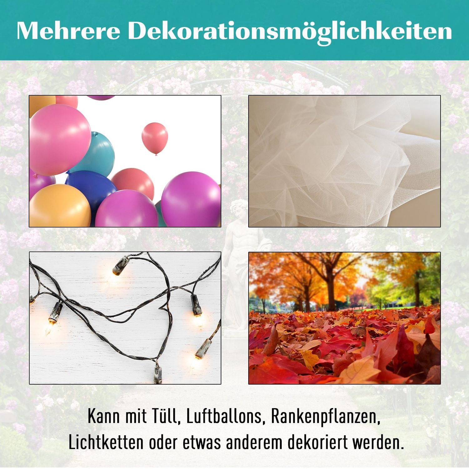 Black Metal Garden Arch med bänk – 154 x 60 x 205 cm