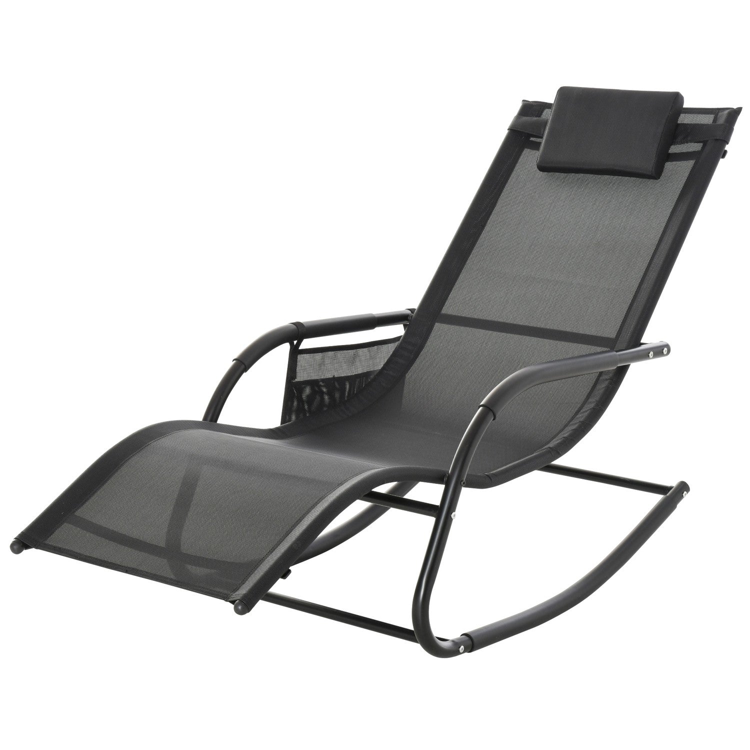 Black Metal Mesh Rocking Lounger, 150 x 62 x 88 cm