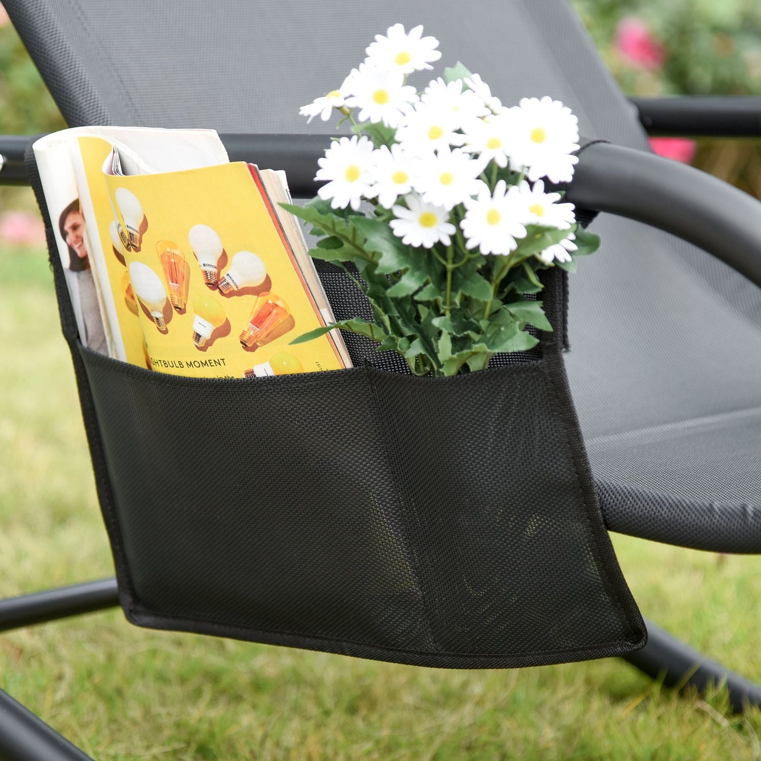 Black Metal Mesh Rocking Lounger, 150 x 62 x 88 cm