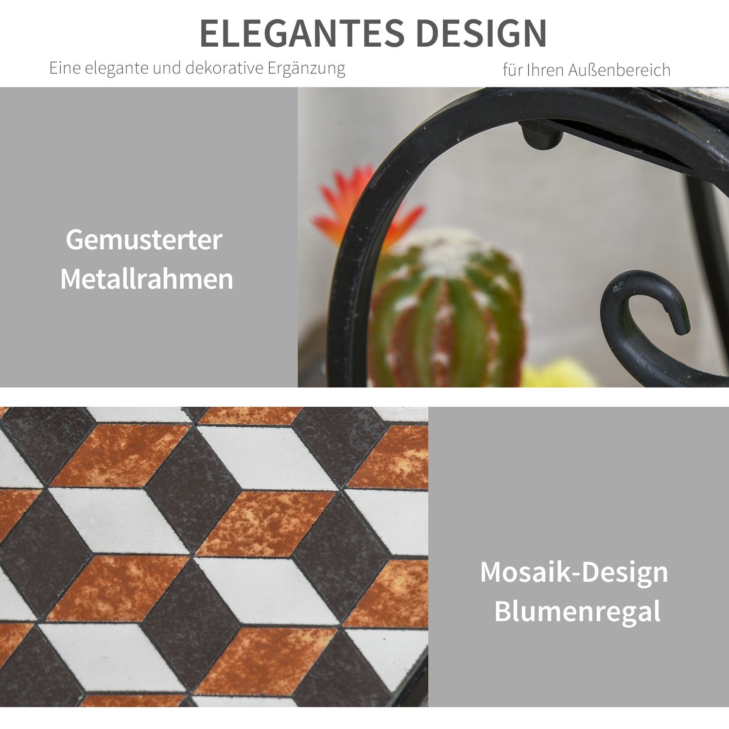 Black Metal Plant Stand – inomhus/utomhus mosaikbord