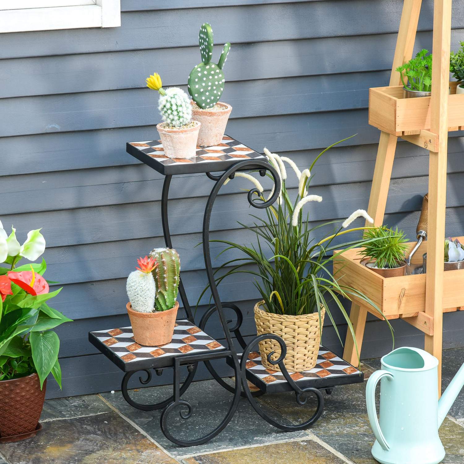 Black Metal Plant Stand – inomhus/utomhus mosaikbord