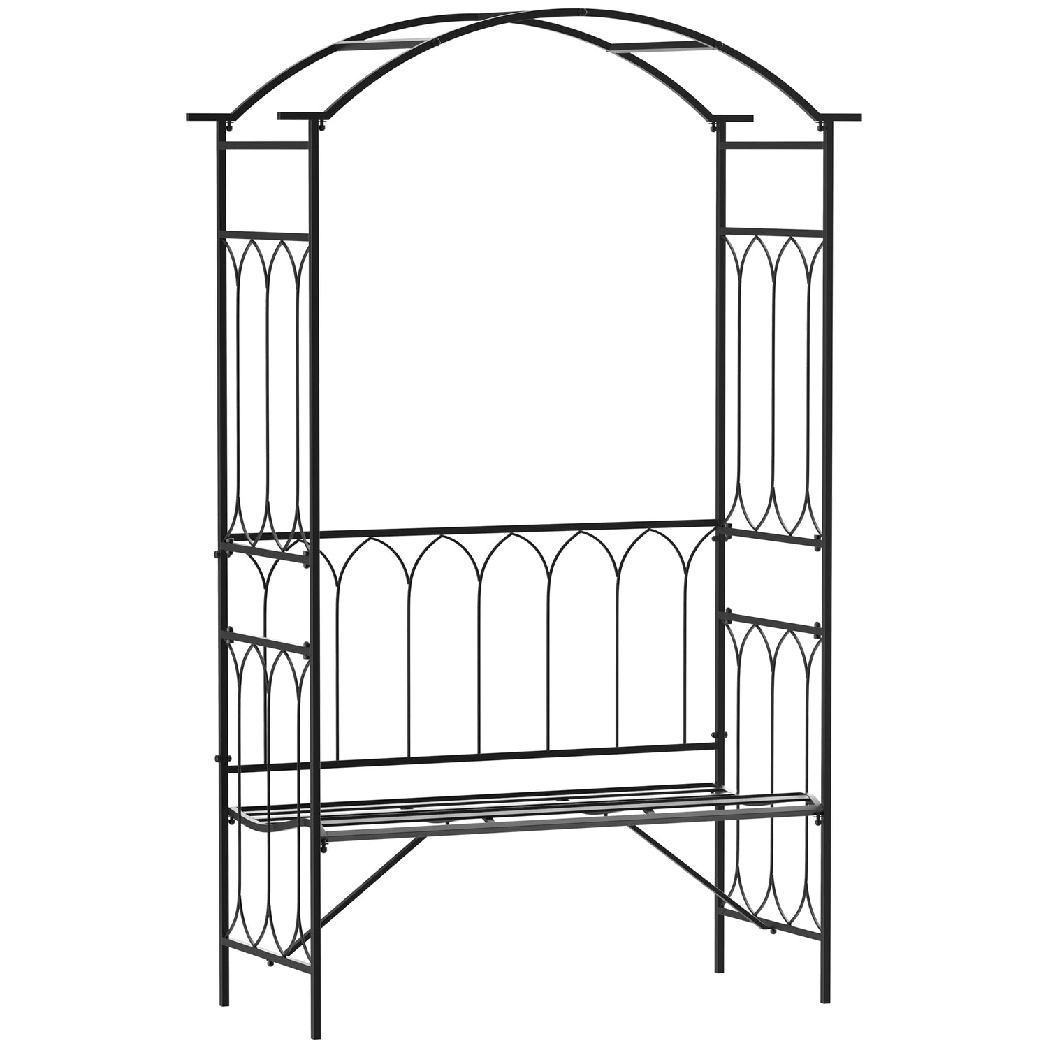 Black Metal Rose Arch Bänk – Trädgårdsspaljé, 115x50x203 cm