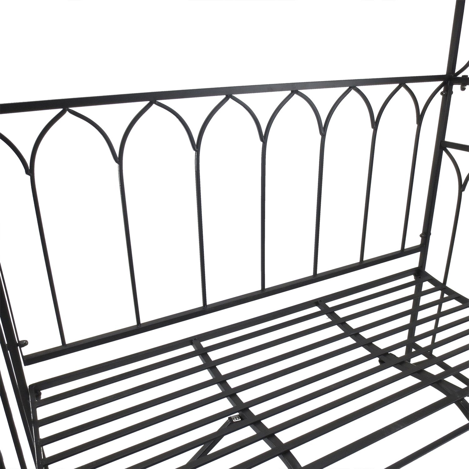 Black Metal Rose Arch Bänk – Trädgårdsspaljé, 115x50x203 cm