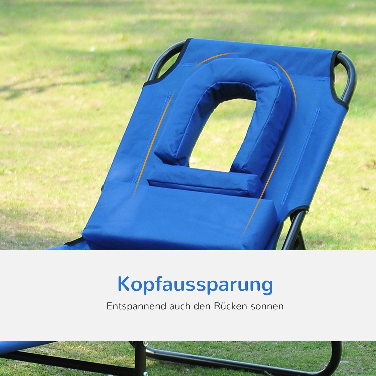 Blå trädgårdssolstol med ansiktsöppning för avkoppling