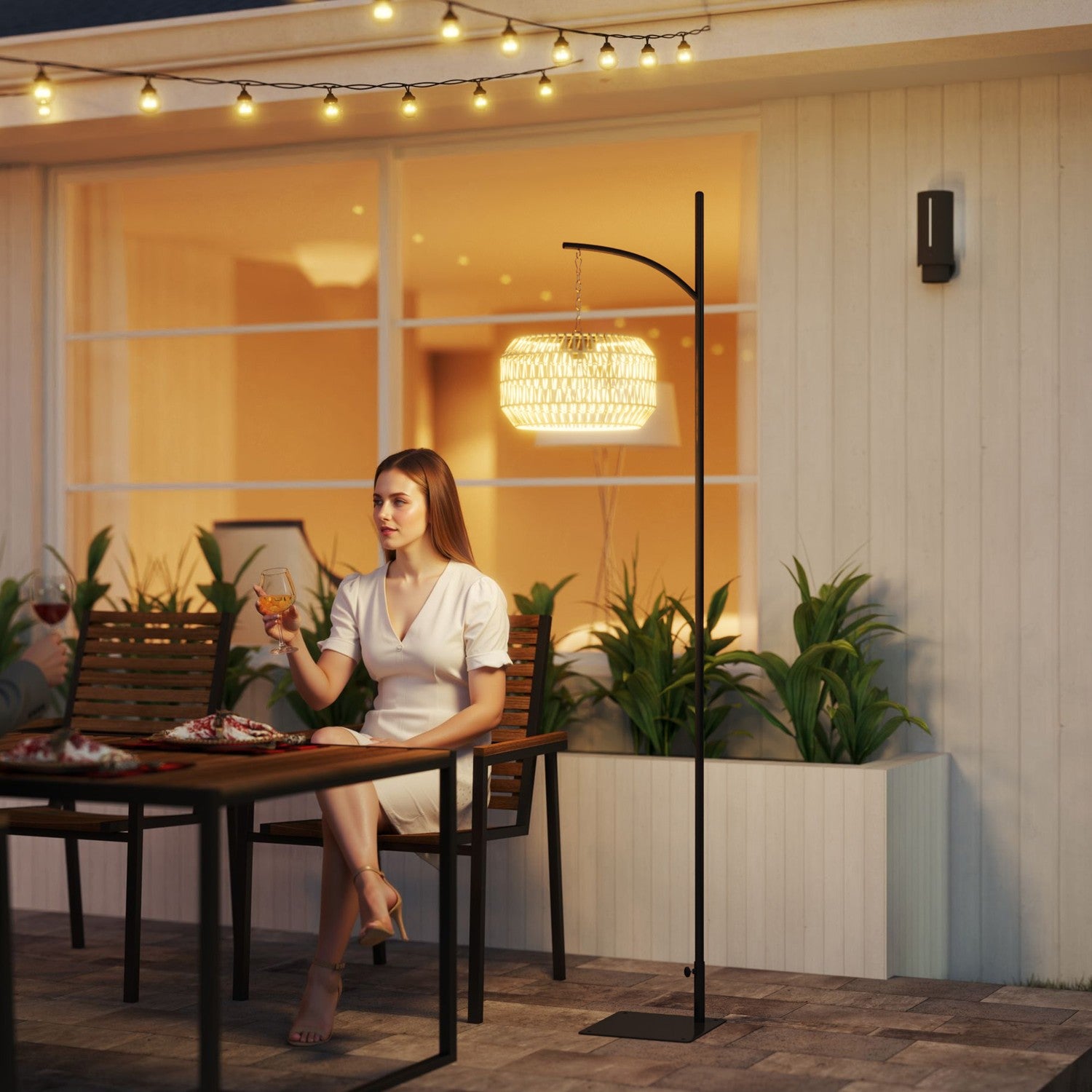 Boho ratanová solární stojací lampa, voděodolná IP44