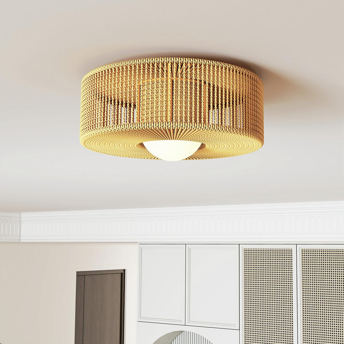 Stropní lampa v boho stylu s ratanovým stínidlem, G9 LED, 30 cm