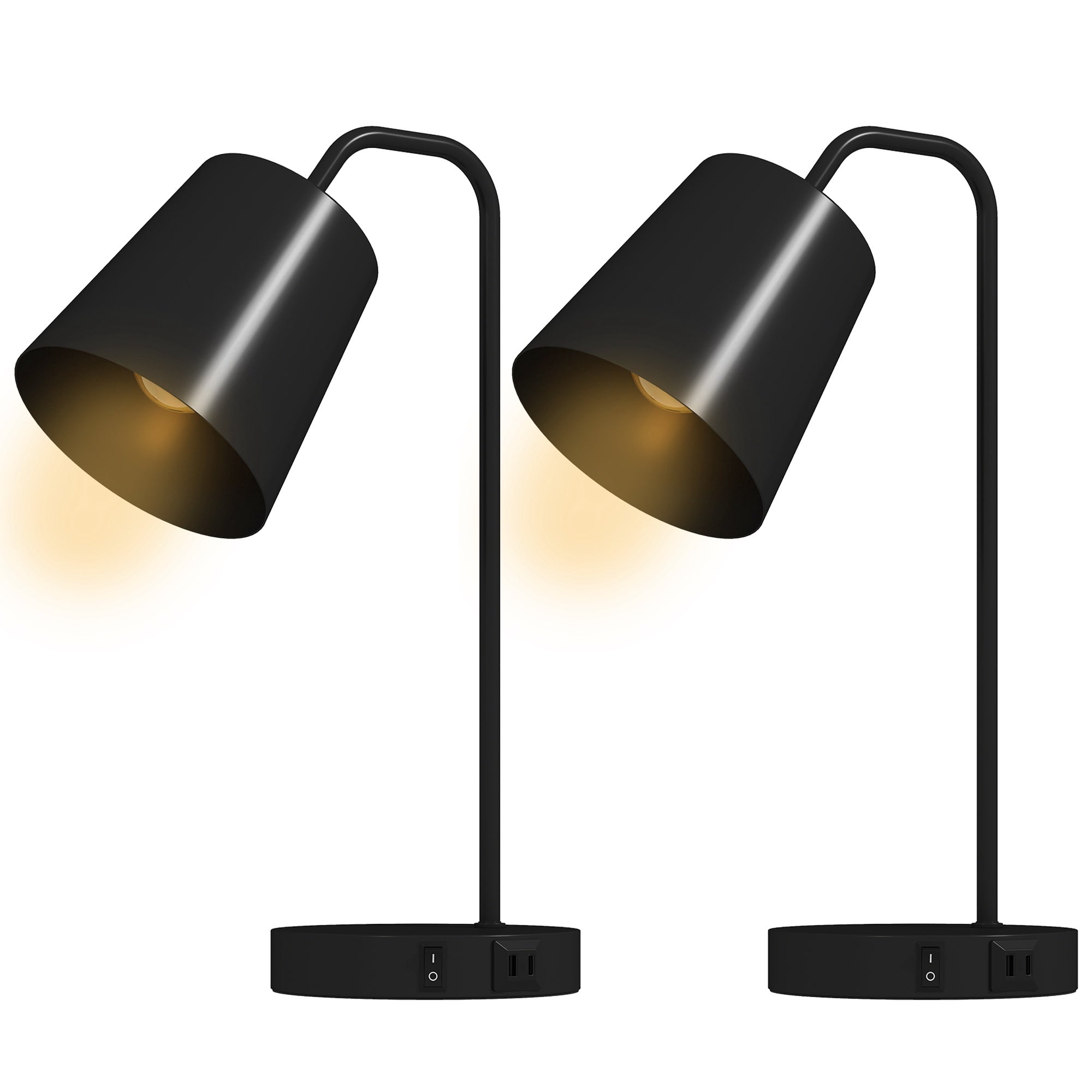 Bordlampa set om 2, svart stål, USB-A/USB-C, E27