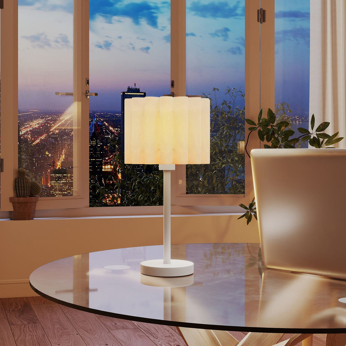 Stolní lampa v retro stylu, bílé plastové stínidlo, objímka E27