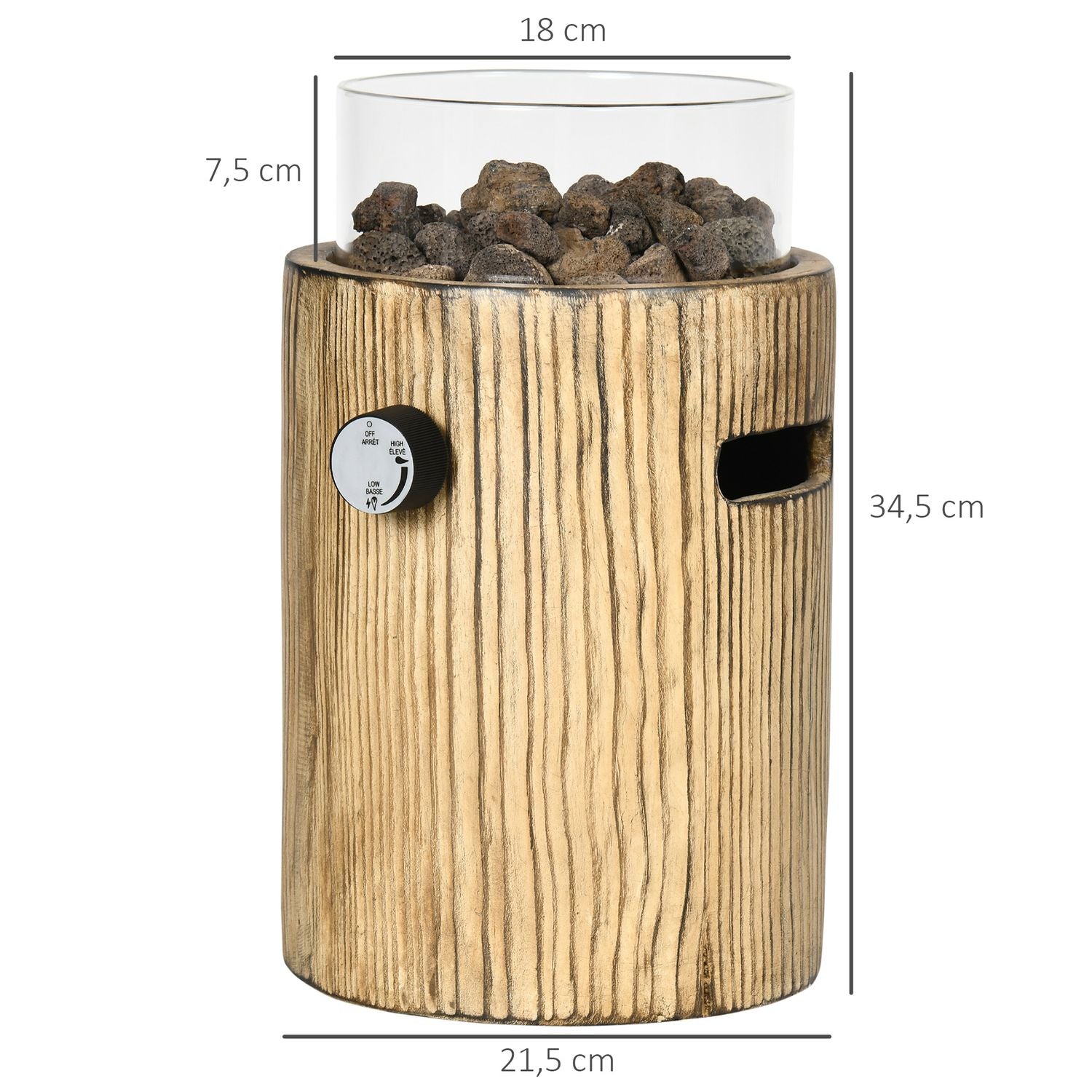 Bärbar gaseldskål, trä-look, 10 000 BTU, Ø 21,5 cm