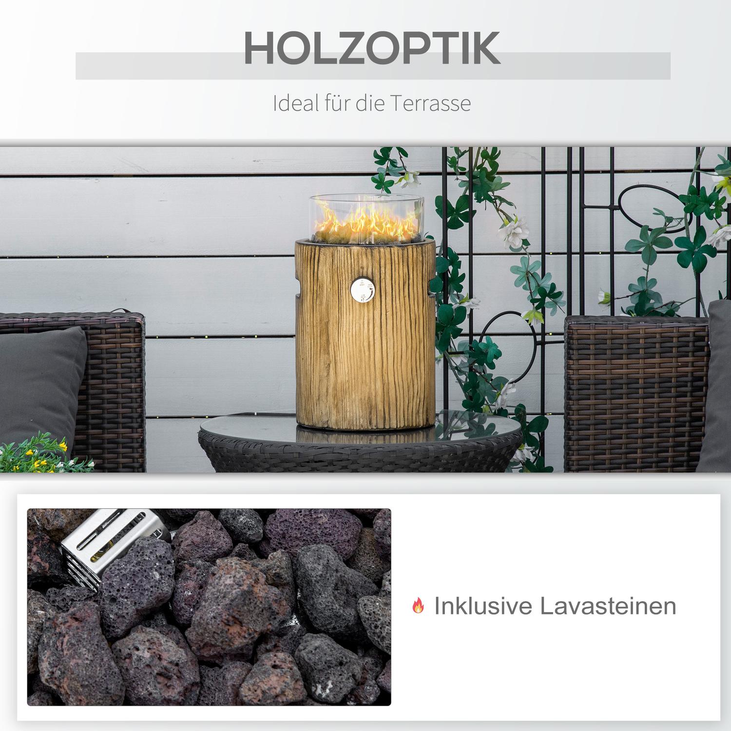 Bärbar gaseldskål, trä-look, 10 000 BTU, Ø 21,5 cm