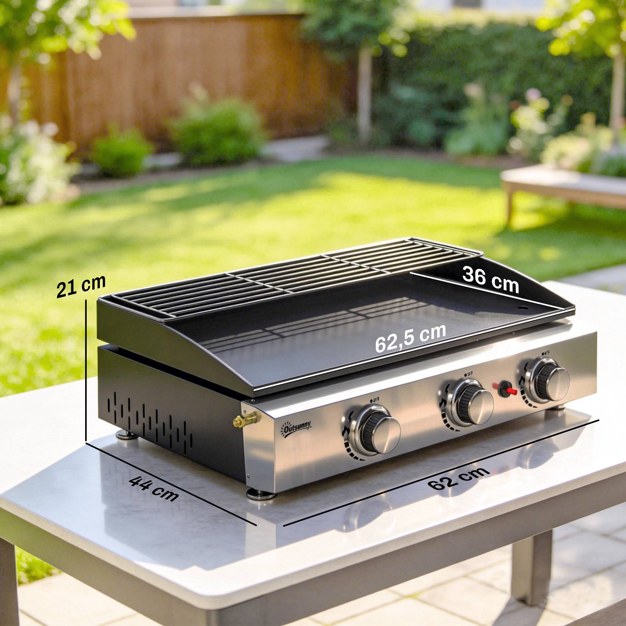 Bärbar gasgrill med 3 brännare och keramisk beläggning