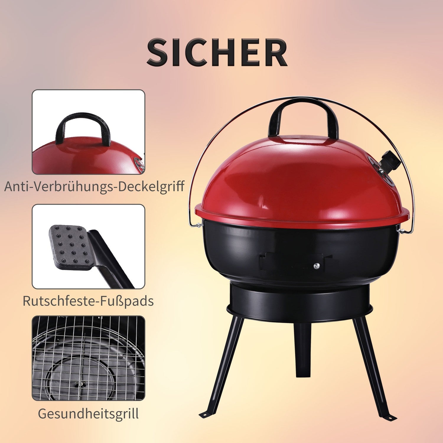 Bärbar kolgrill med vindskydd, metall
