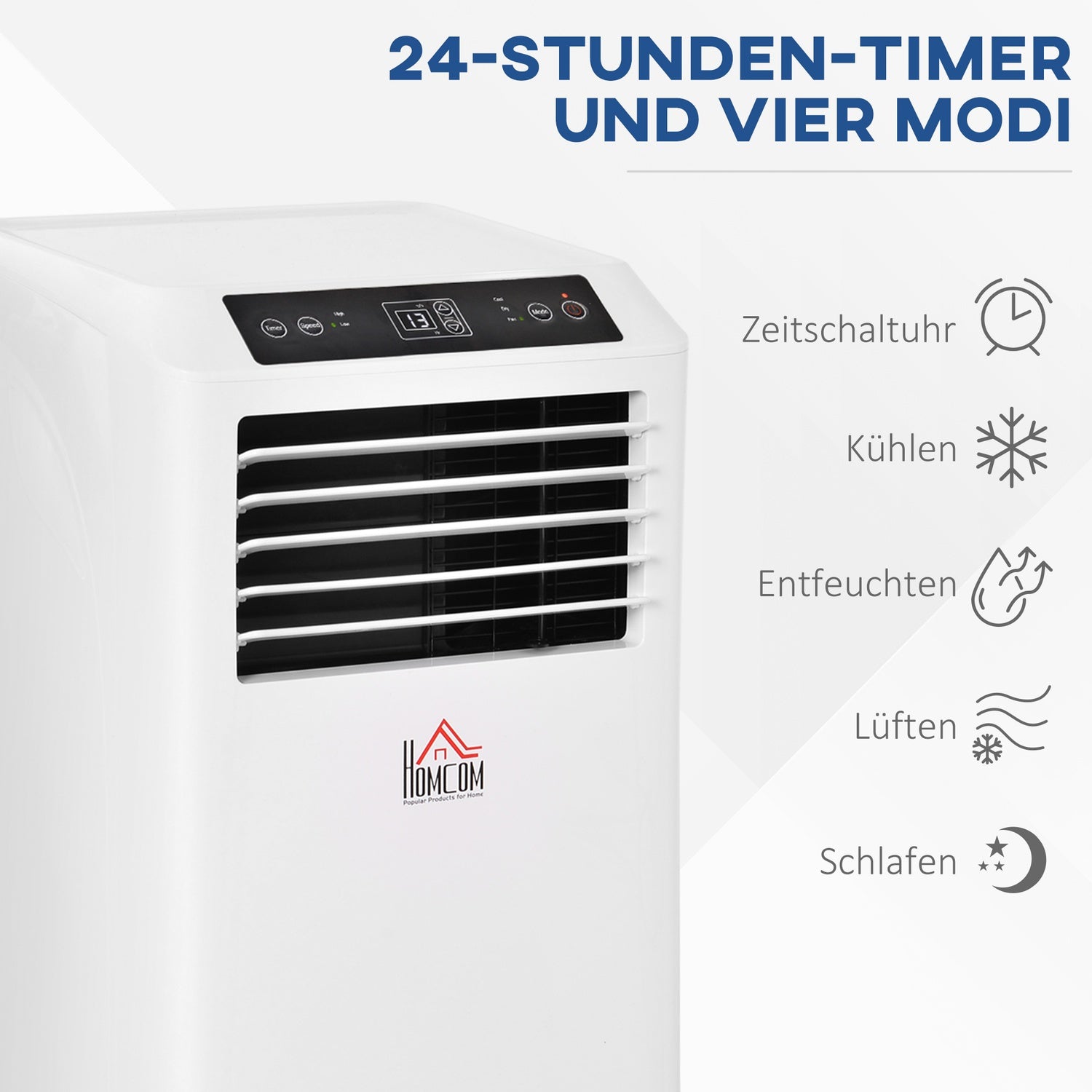 Bärbar luftkonditionering 2,9 kW med avfuktare och timer