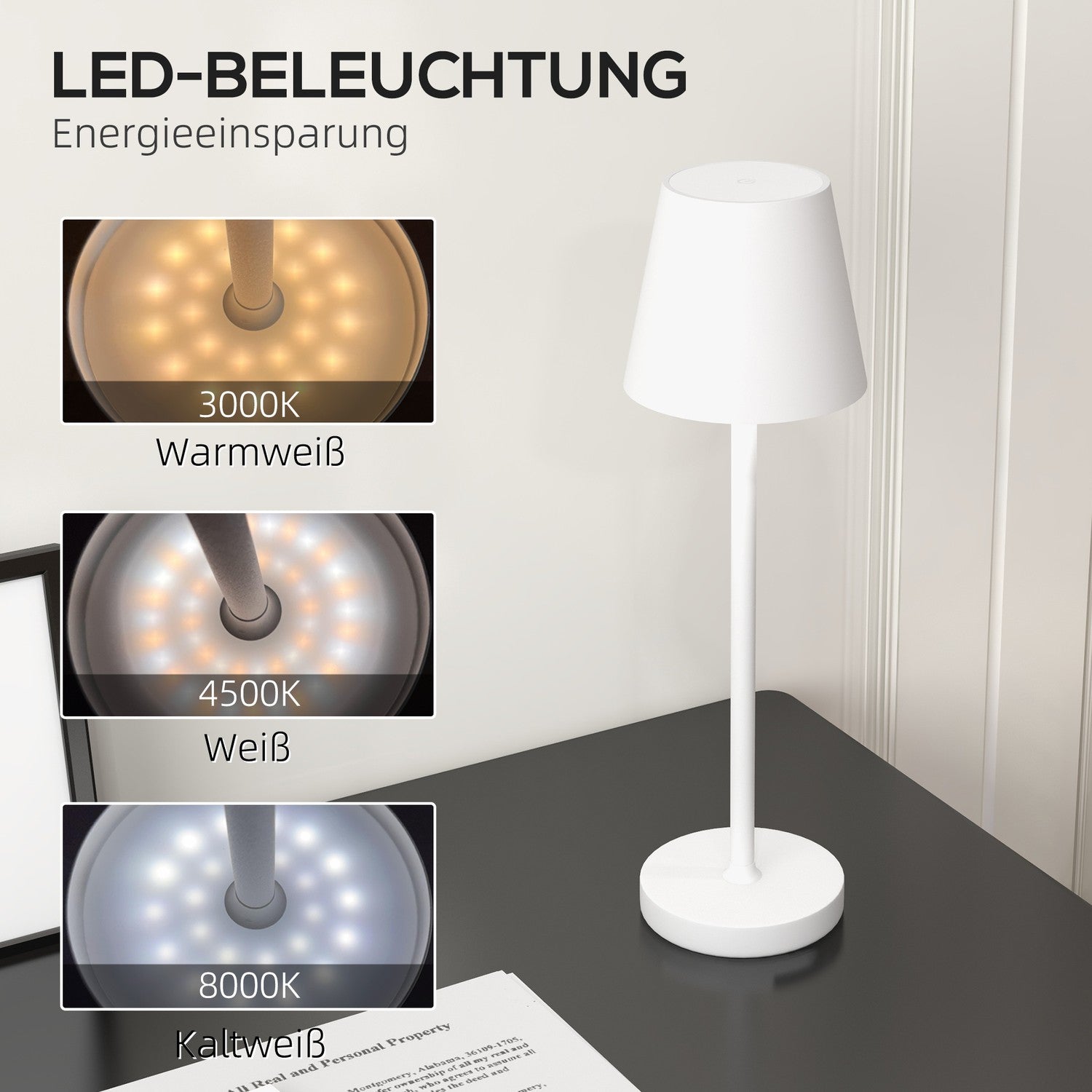 Bärbar metall USB-bordslampa – Uppladdningsbar, 3 ljuslägen