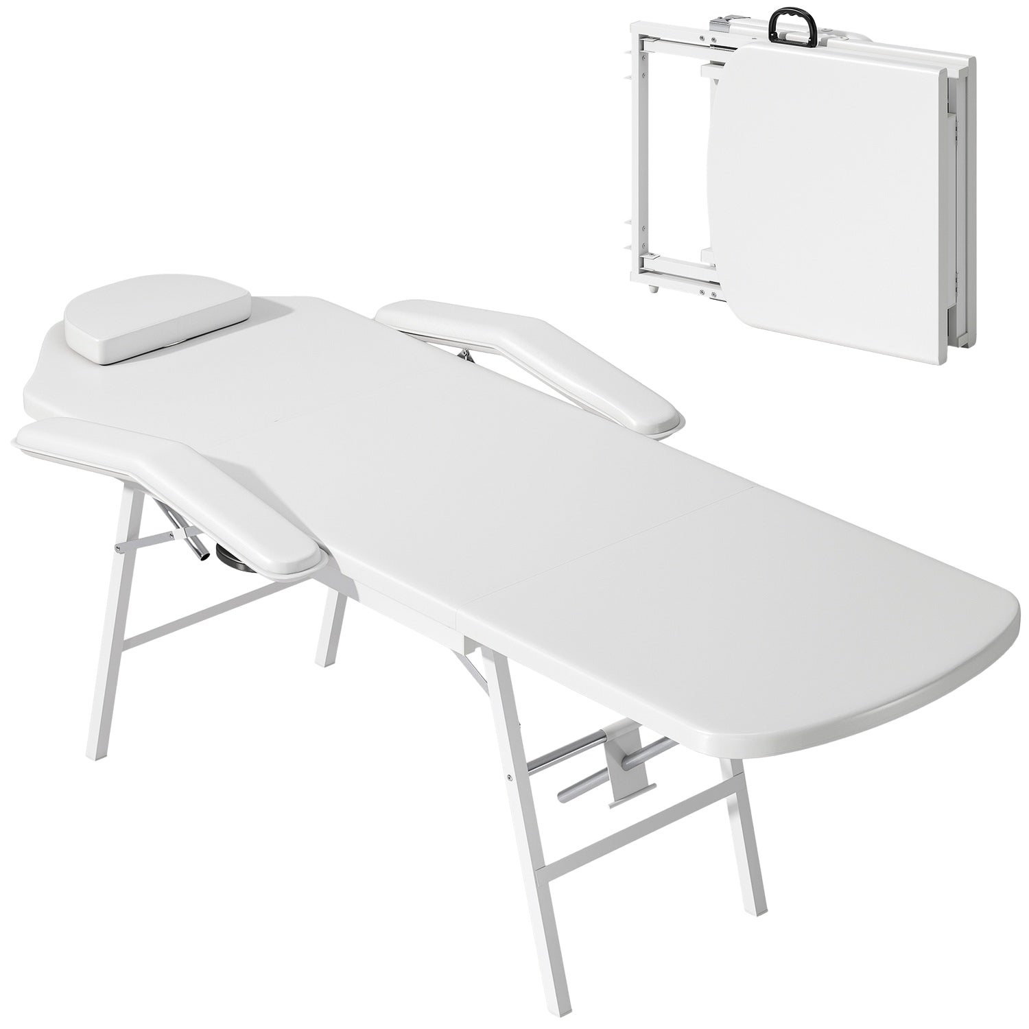 Bärbart massagebänk, justerbart rygg- och benstöd, vitt