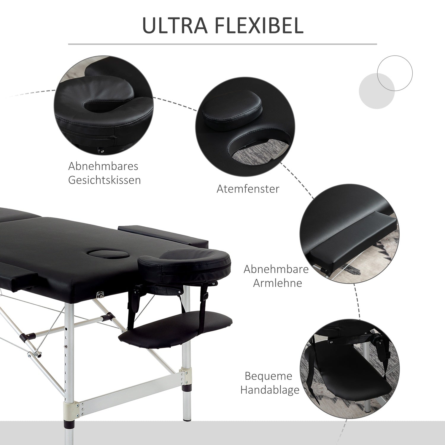 Bärbart massagebord med bärväska, justerbar höjd