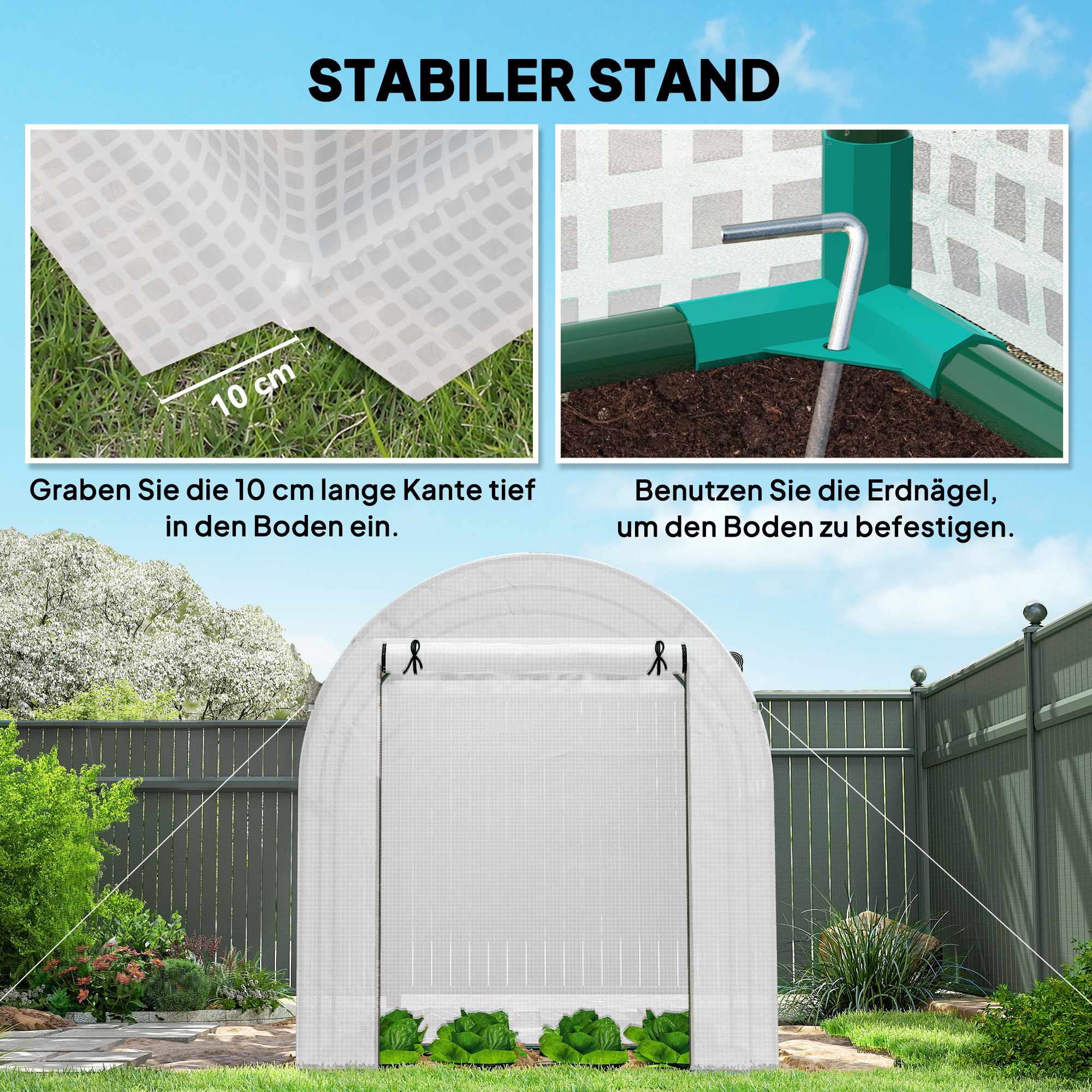 Bärbart växthus med stålram, plastöverdrag, 1,8x1,8m