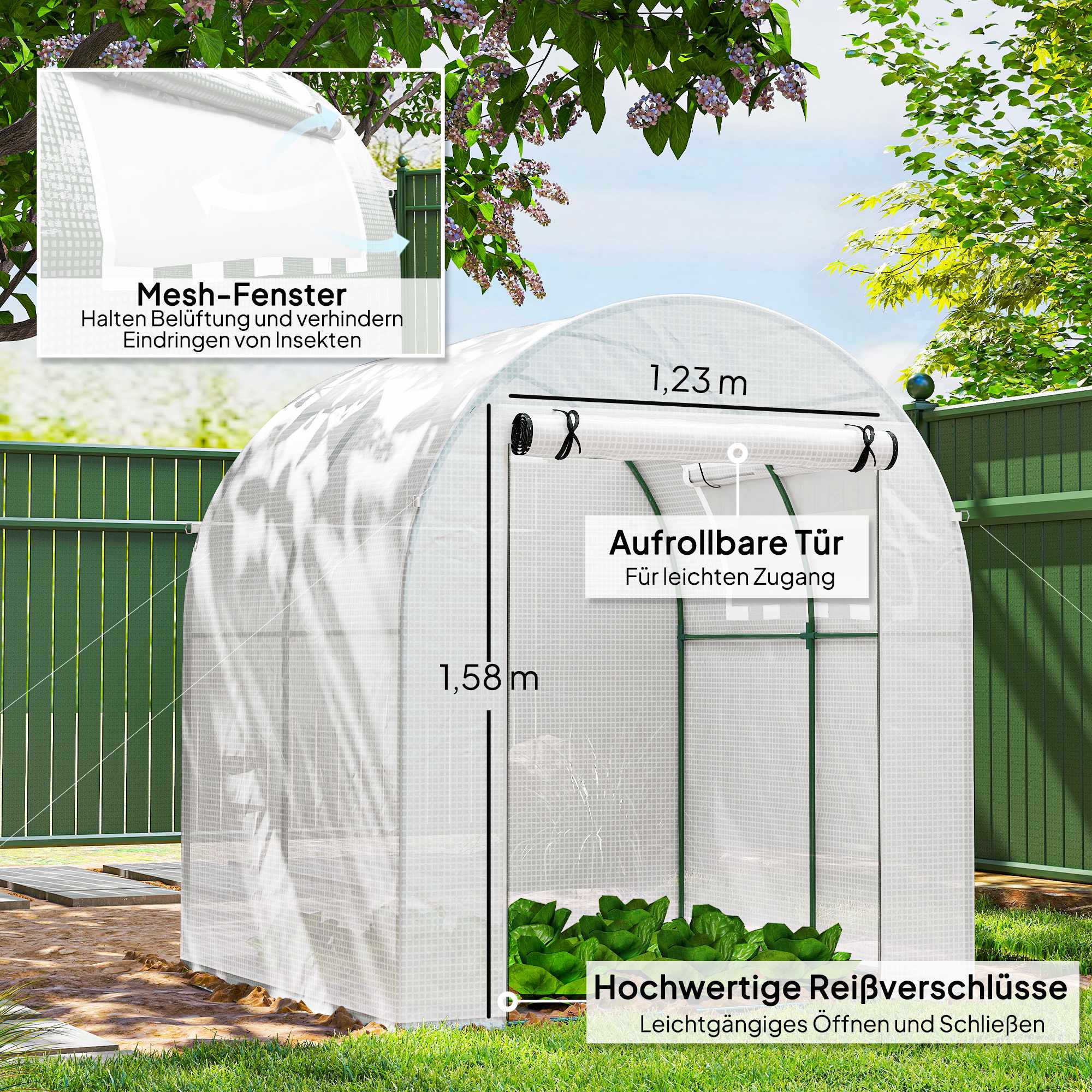 Bärbart växthus med stålram, plastöverdrag, 1,8x1,8m