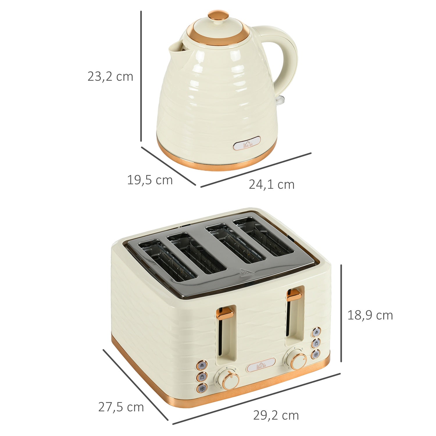Brödrost- och vattenkokare, 7 bryningsnivåer, upptining, beige