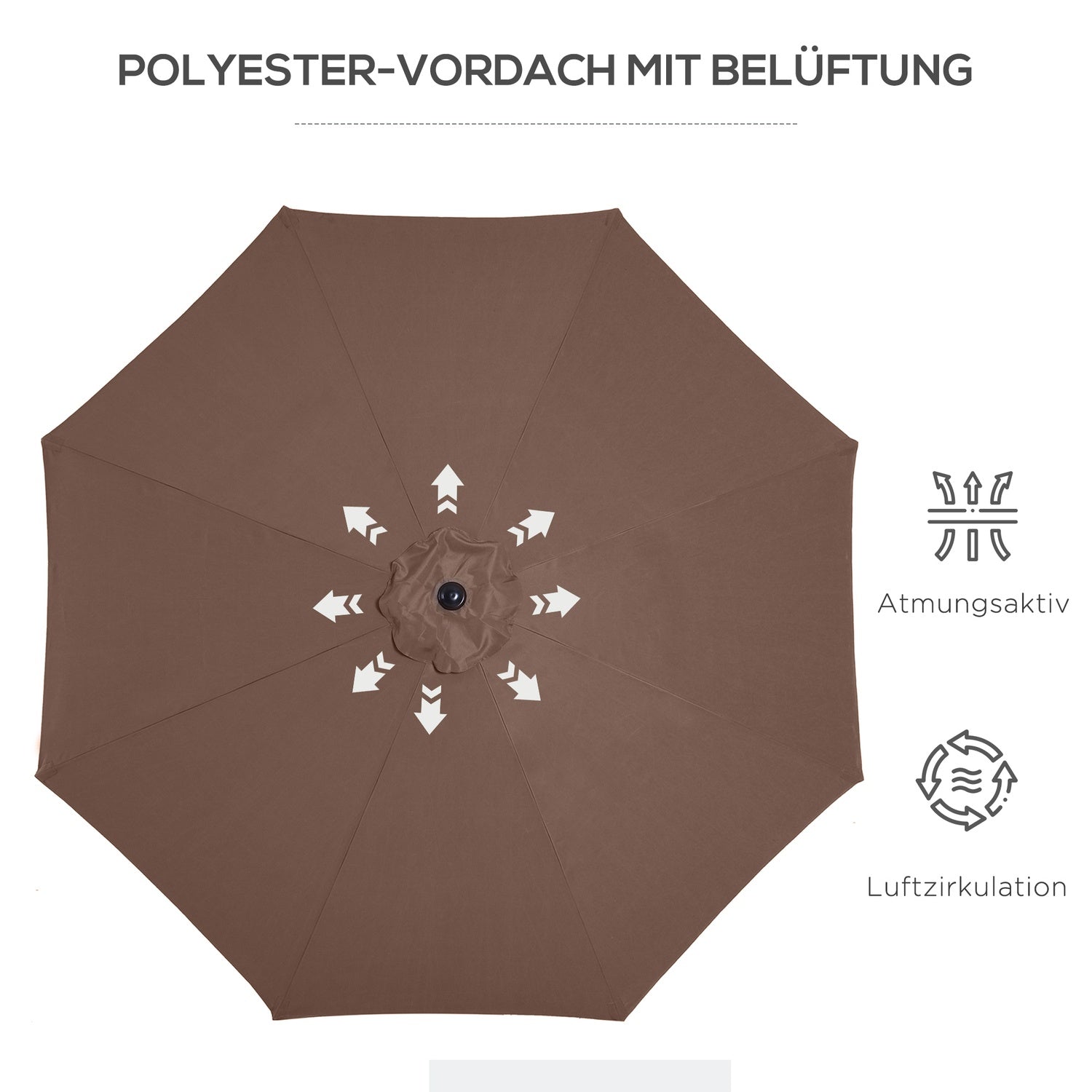 Brown Market Parasoll Med Vev, Ø2,95m, Slitstark Polyester