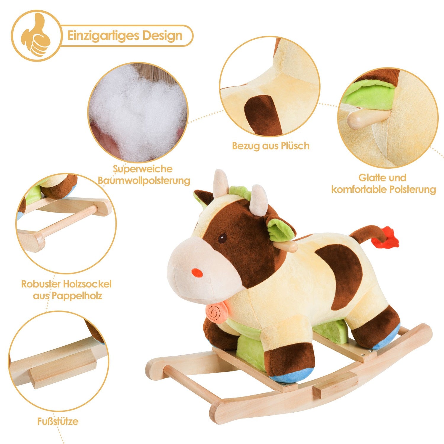 Brun & Gul Baby Rocking Cow Toy – 60x34x46 Cm