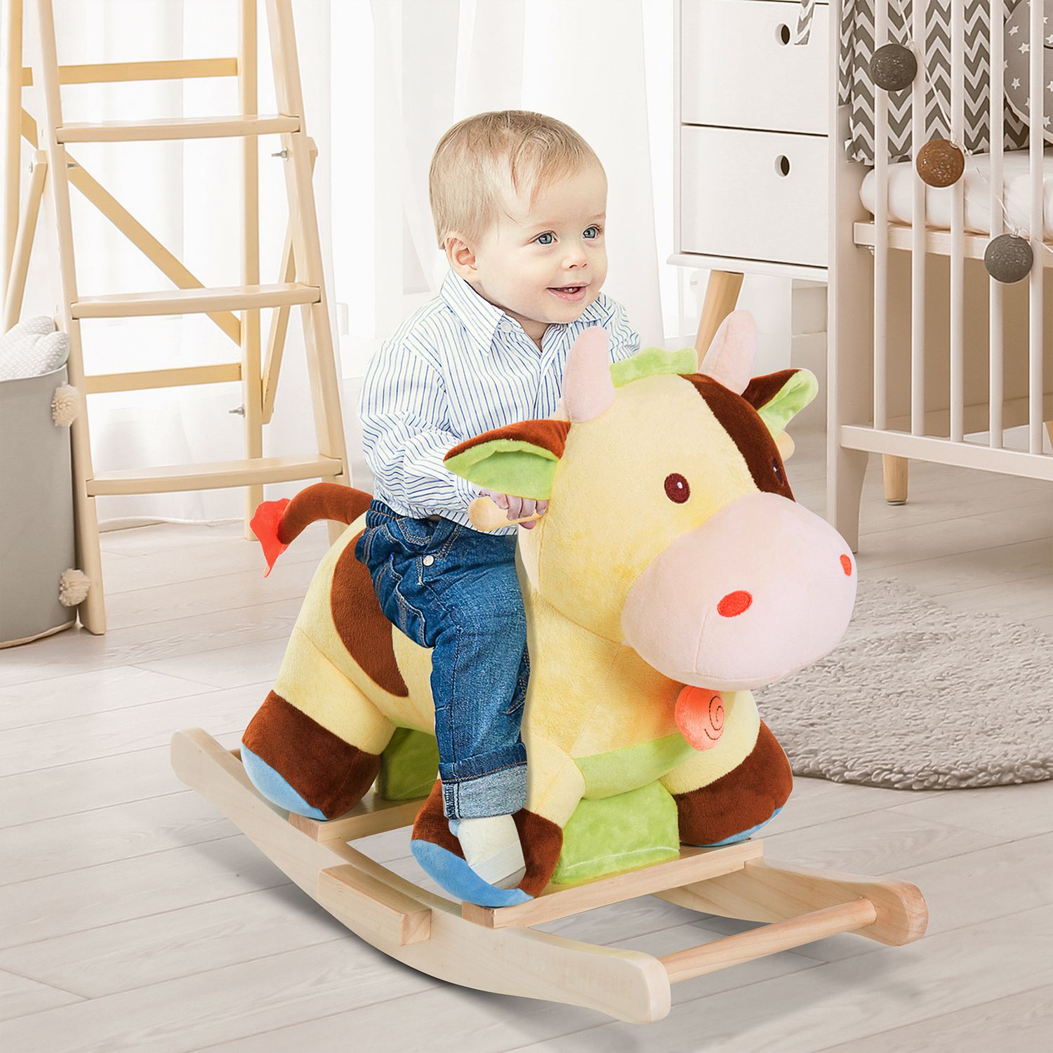 Brun & Gul Baby Rocking Cow Toy – 60x34x46 Cm