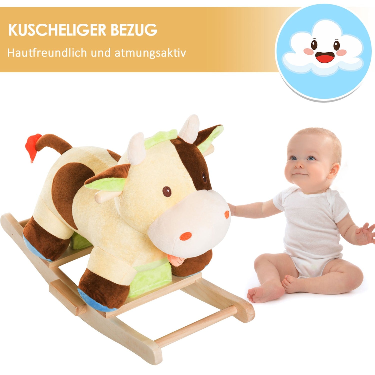 Brun & Gul Baby Rocking Cow Toy – 60x34x46 Cm