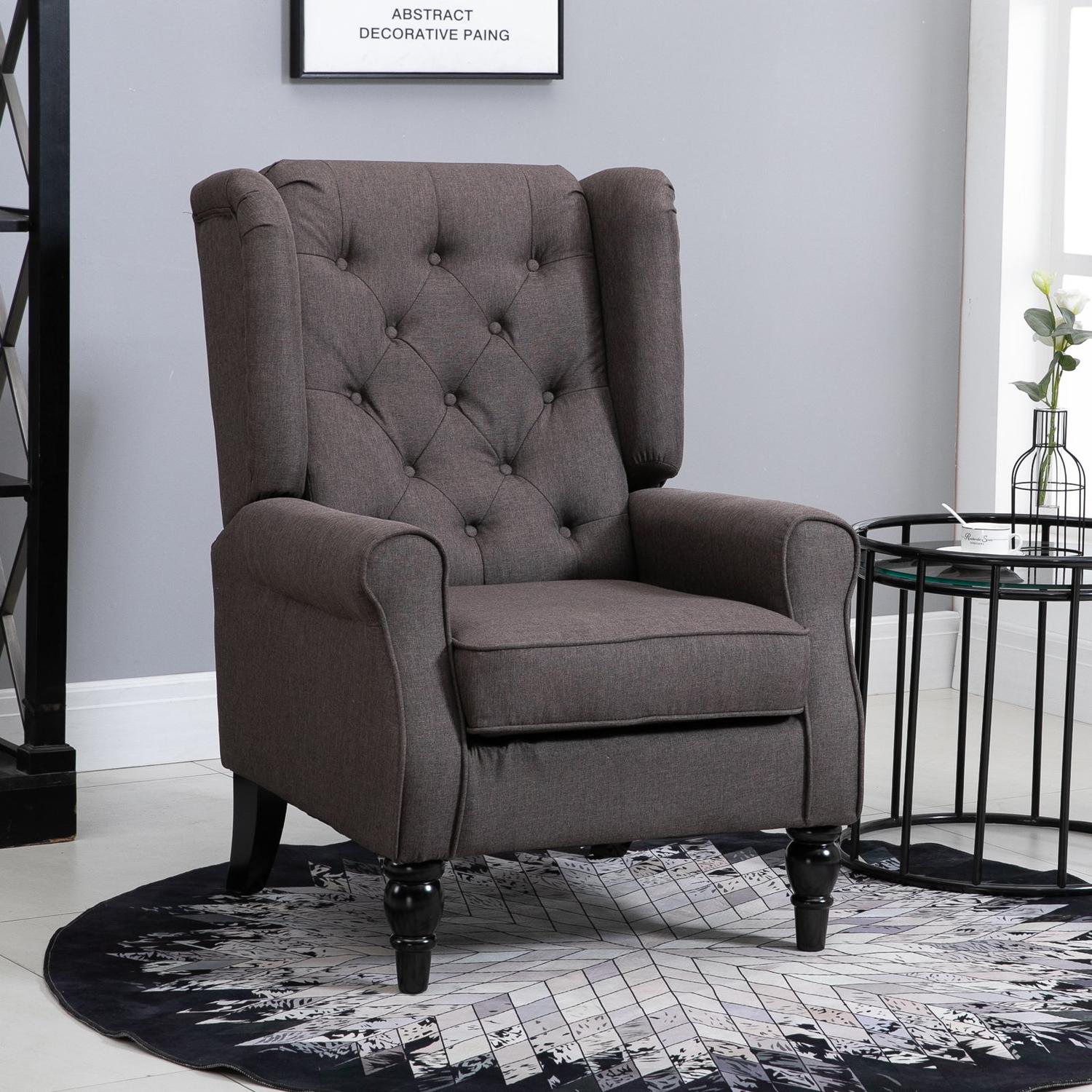 Brun polyester relaxstol, tuftad, 76x86x108 cm