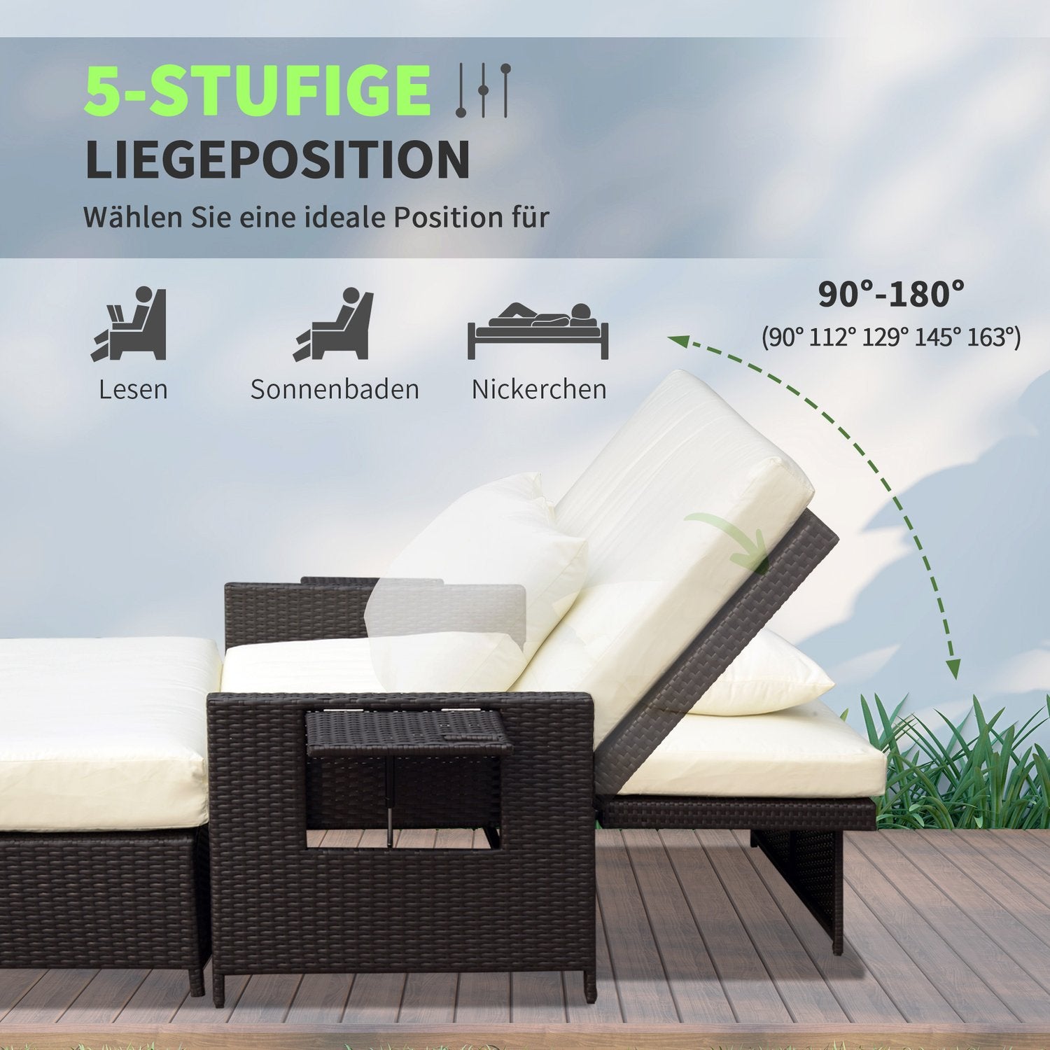 Brun polyrattan 2-sits trädgårdsstol med kuddar