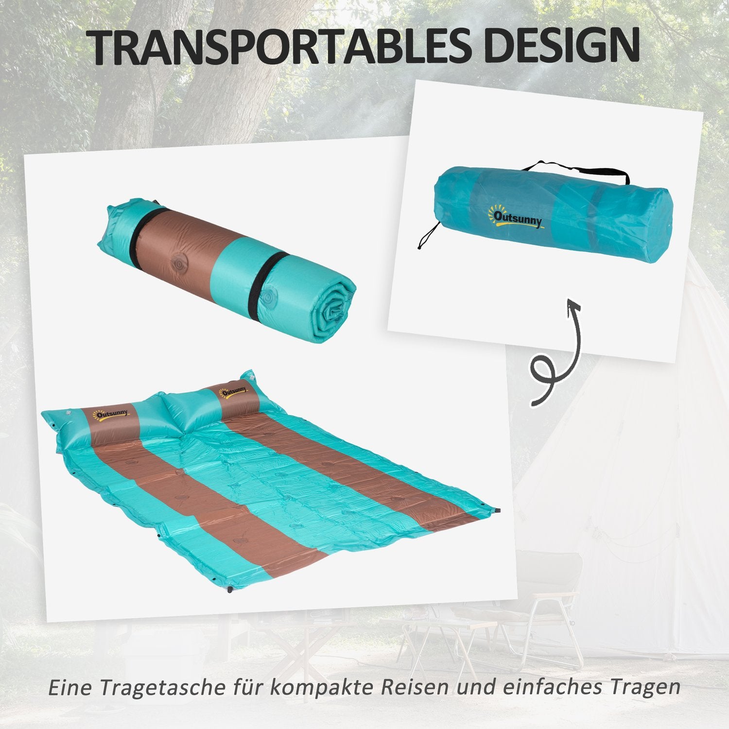 Camping liggunderlag, 3cm tjock, 192x135cm, med pump