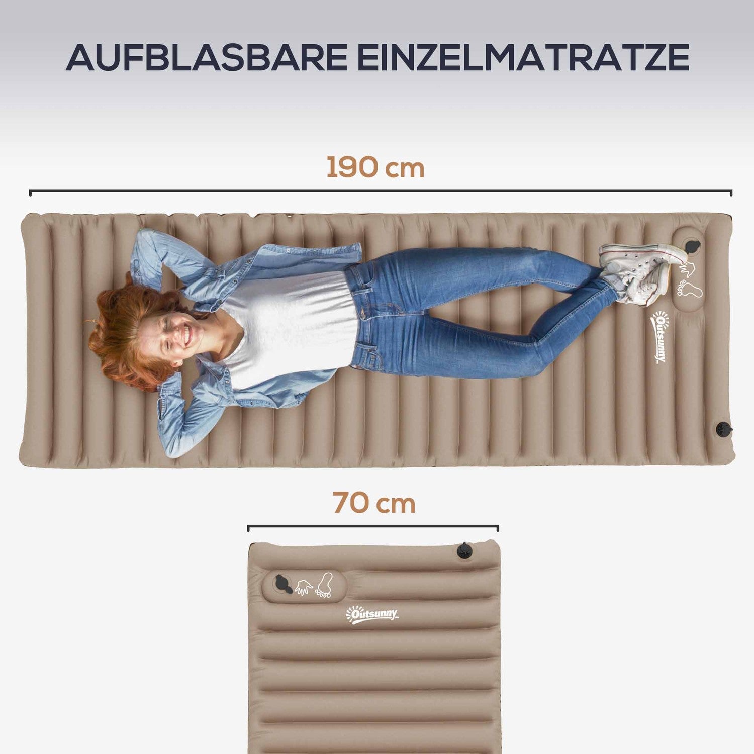 Campingluftmadrass Med Fotpump, Vattenavvisande, Khaki