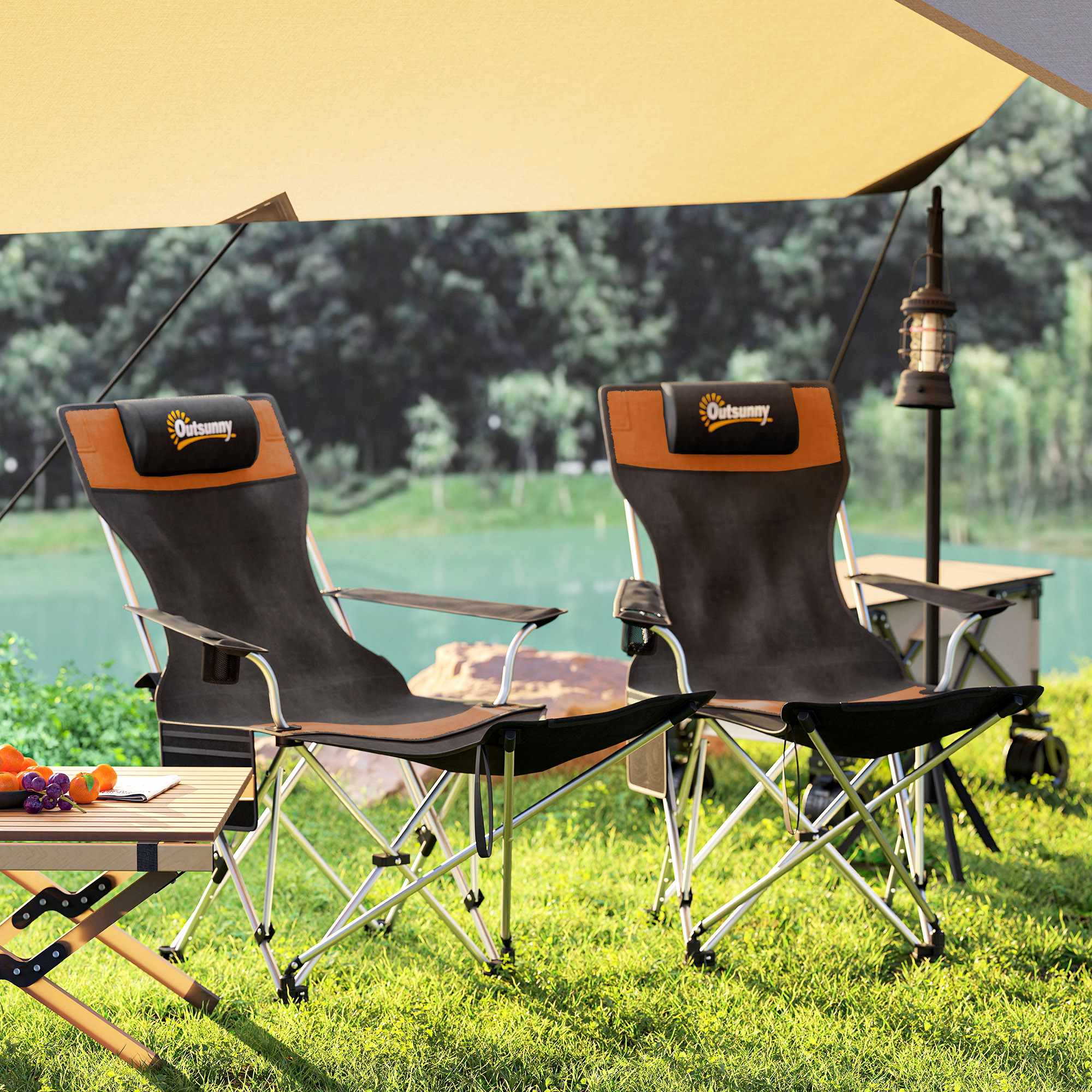Campingstuhl Mit Fußstütze, 600D Oxford-Stoff, 2er Set