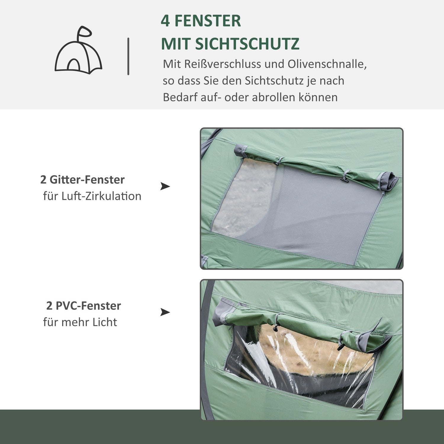 Campingtält för 4-5 personer, mörkgrönt/grå, vattentätt