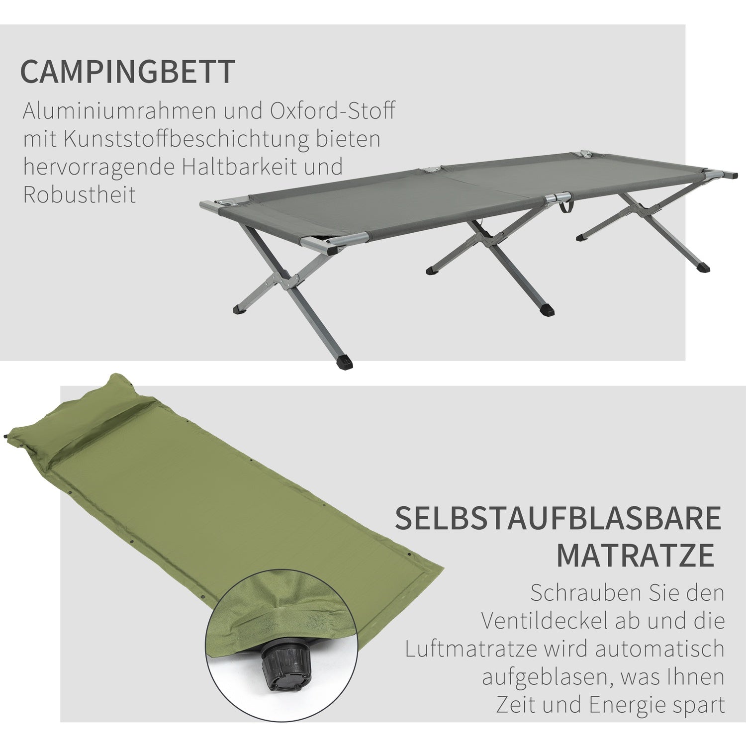 Campingtältsäng med luftmadrass Grå 200 x 86 x 147 cm