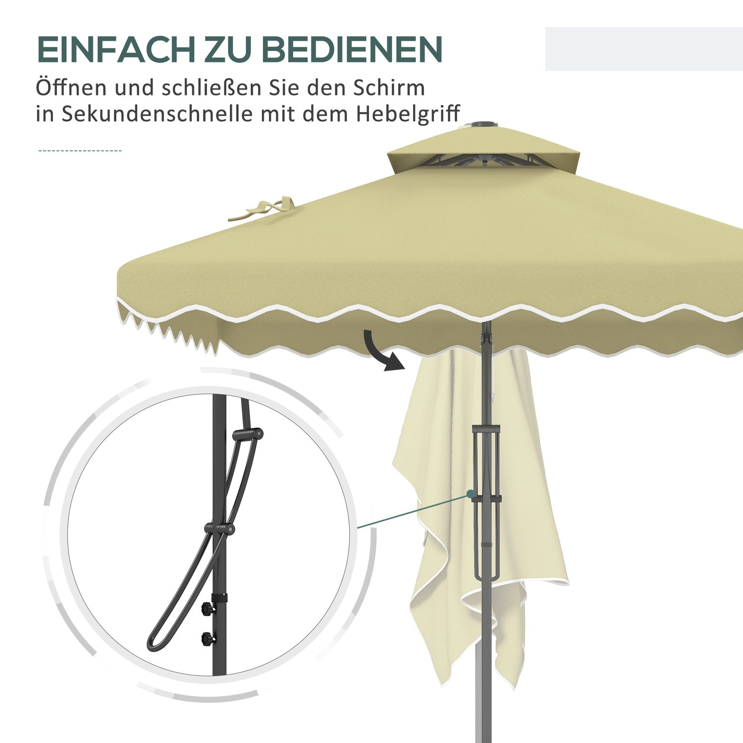 Slunečník s bočním stožárem 243 × 243 cm s UV ochranou a dvojitou střechou