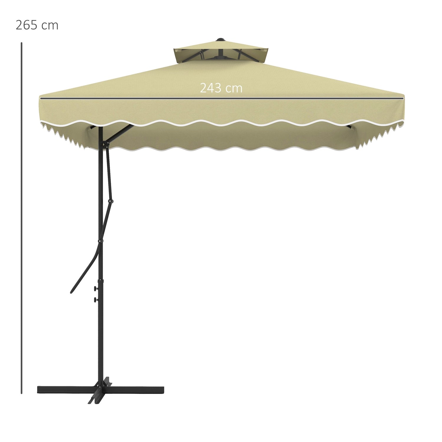 Slunečník s bočním stožárem 243 × 243 cm s UV ochranou a dvojitou střechou