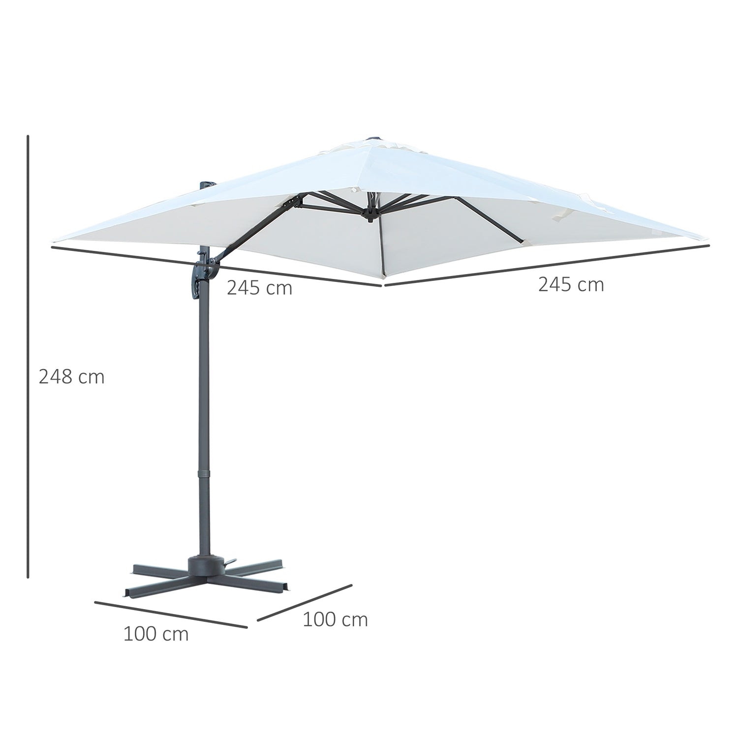Cantilever Parasoll 245x245cm, Justerbar Lutning, Kräm