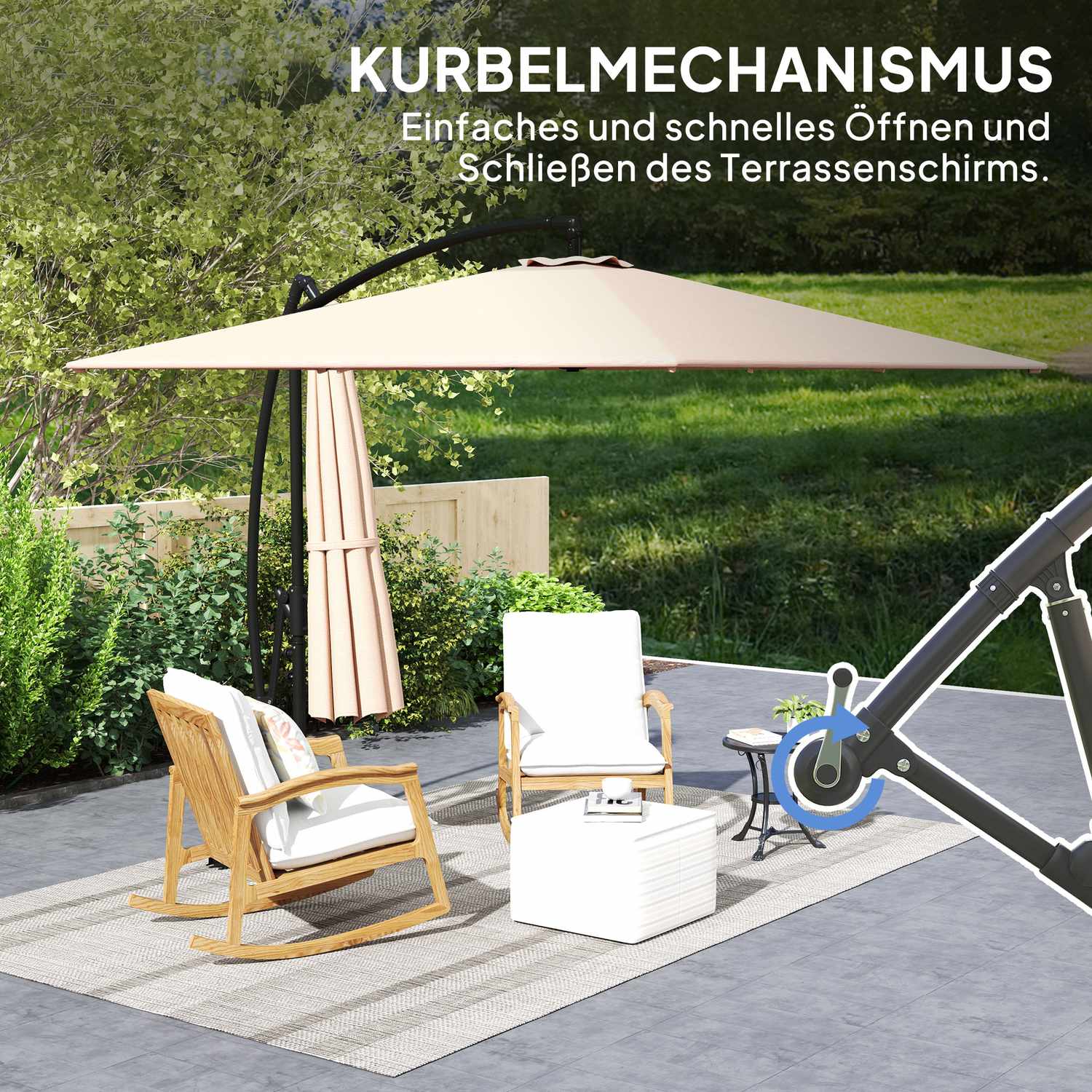 Slunečník s bočním stožárem Ø260 cm, UV 50+, vodoodpudivý, khaki