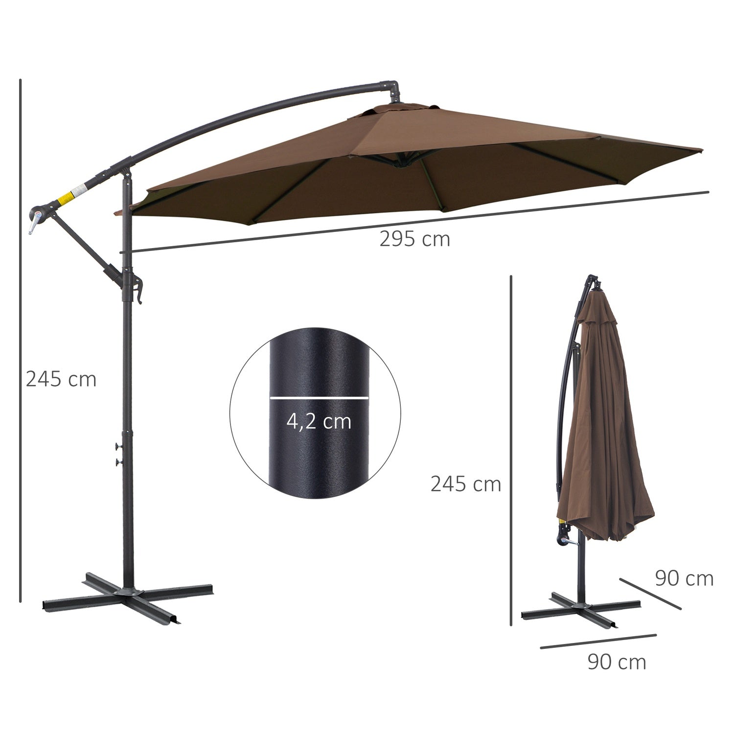 Cantilever Parasoll med vev, Kaffe Ø3x2,5M