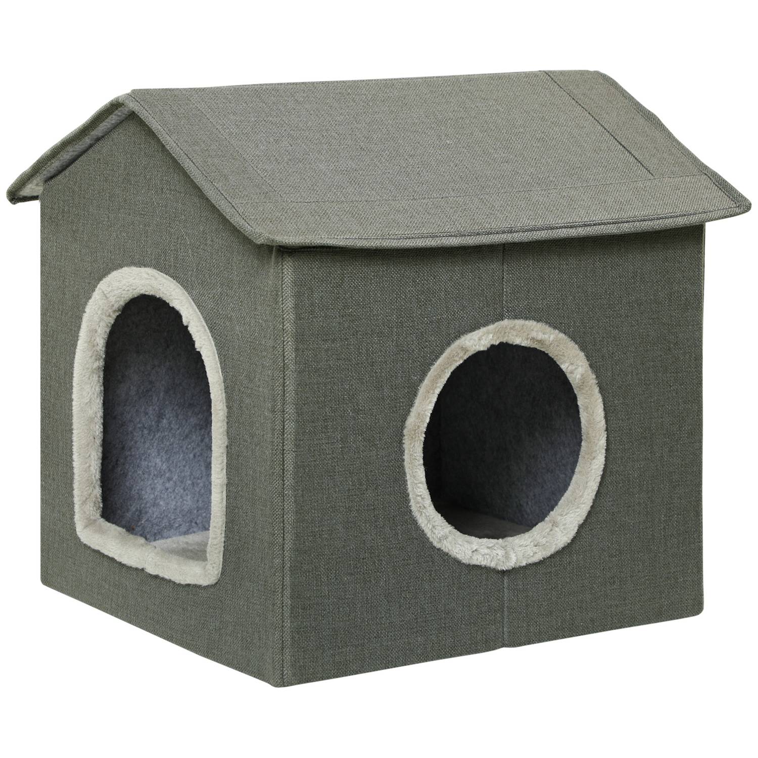 Cat Cave Bed, mysig grå polyester, rymmer katter upp till 5 kg