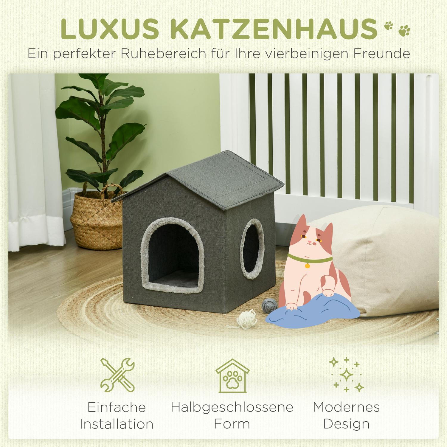 Cat Cave Bed, mysig grå polyester, rymmer katter upp till 5 kg