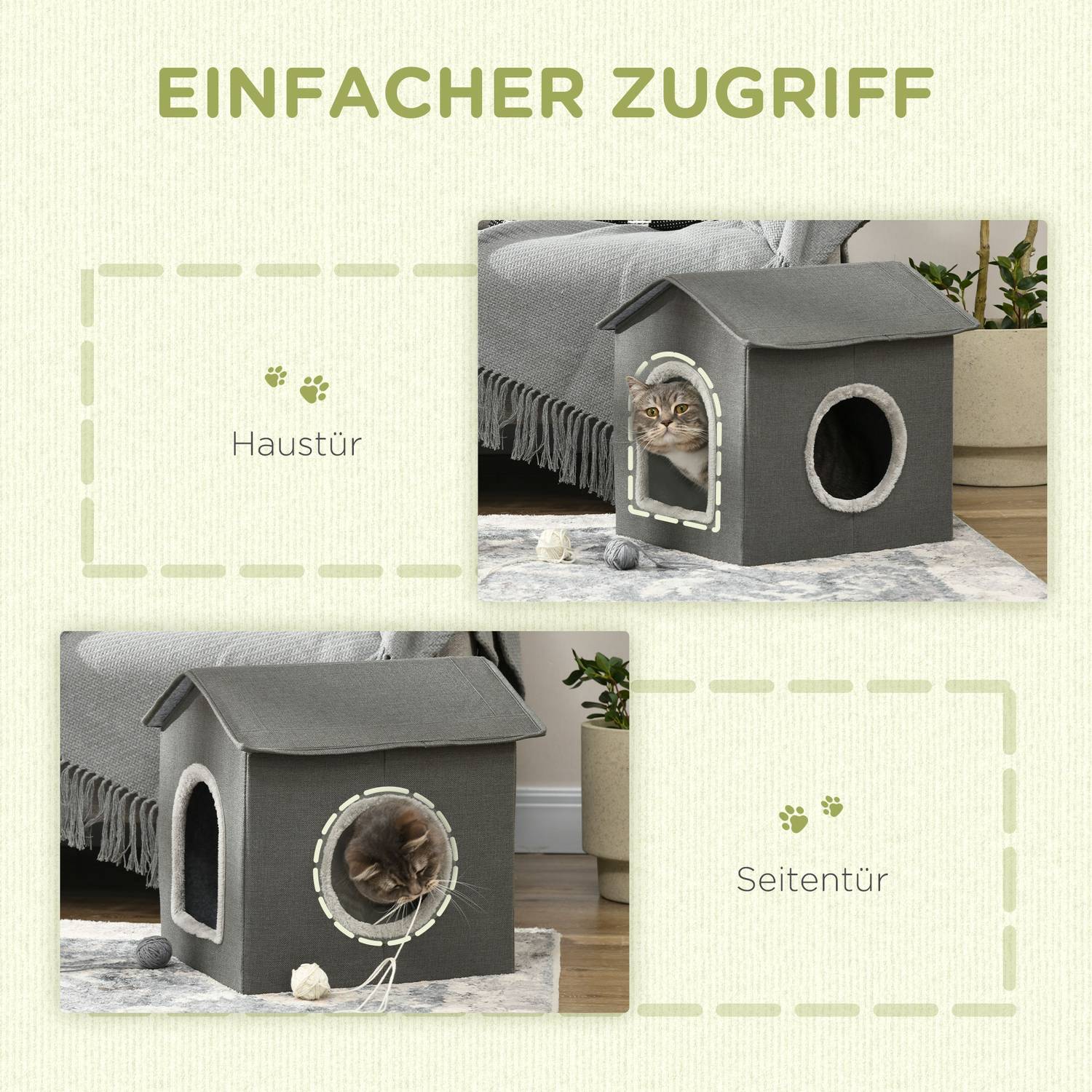 Cat Cave Bed, mysig grå polyester, rymmer katter upp till 5 kg